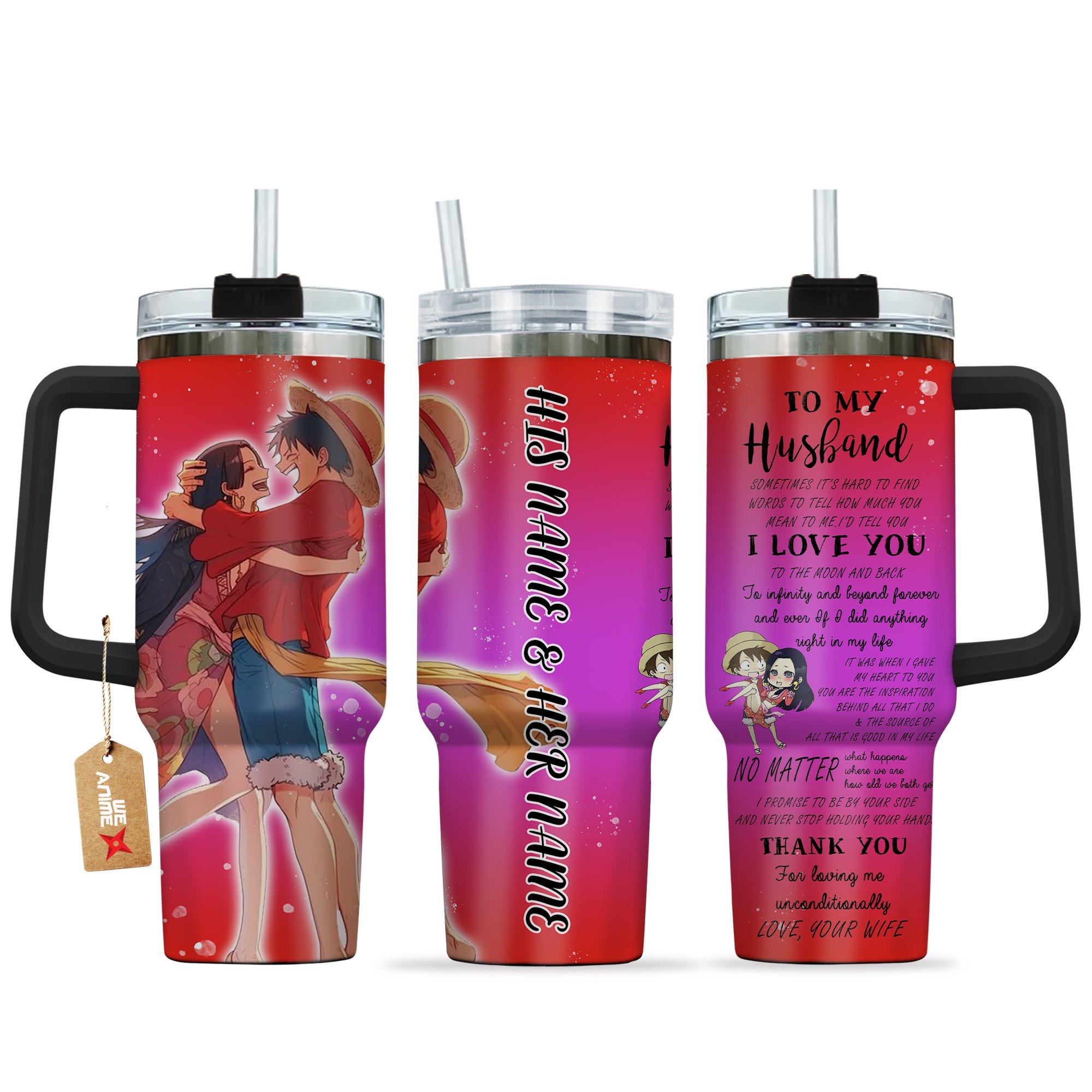 Luffy & Boa One Piece Anime Valentine Custom Stanley Quencher 40oz Stainless Steel Tumbler With Handle