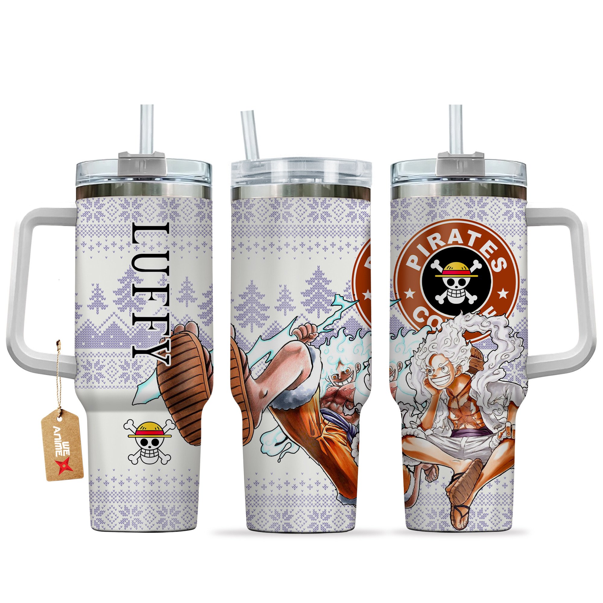 Luffy Gear 5 One Piece Anime Custom Stanley Quencher 40oz Stainless Steel Tumbler With Handle