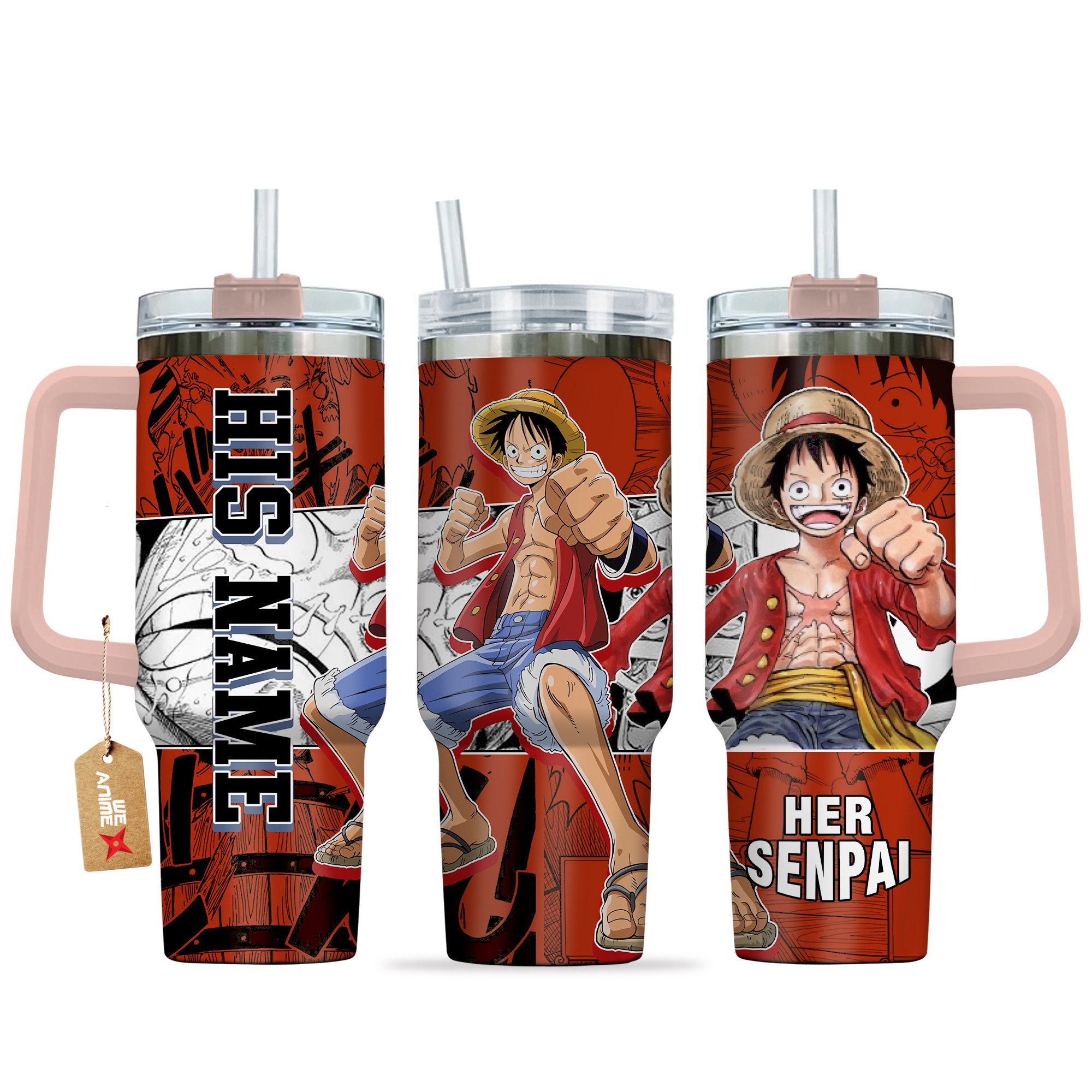 Luffy One Piece Anime Custom Stanley Quencher 40oz Stainless Steel Tumbler With Handle