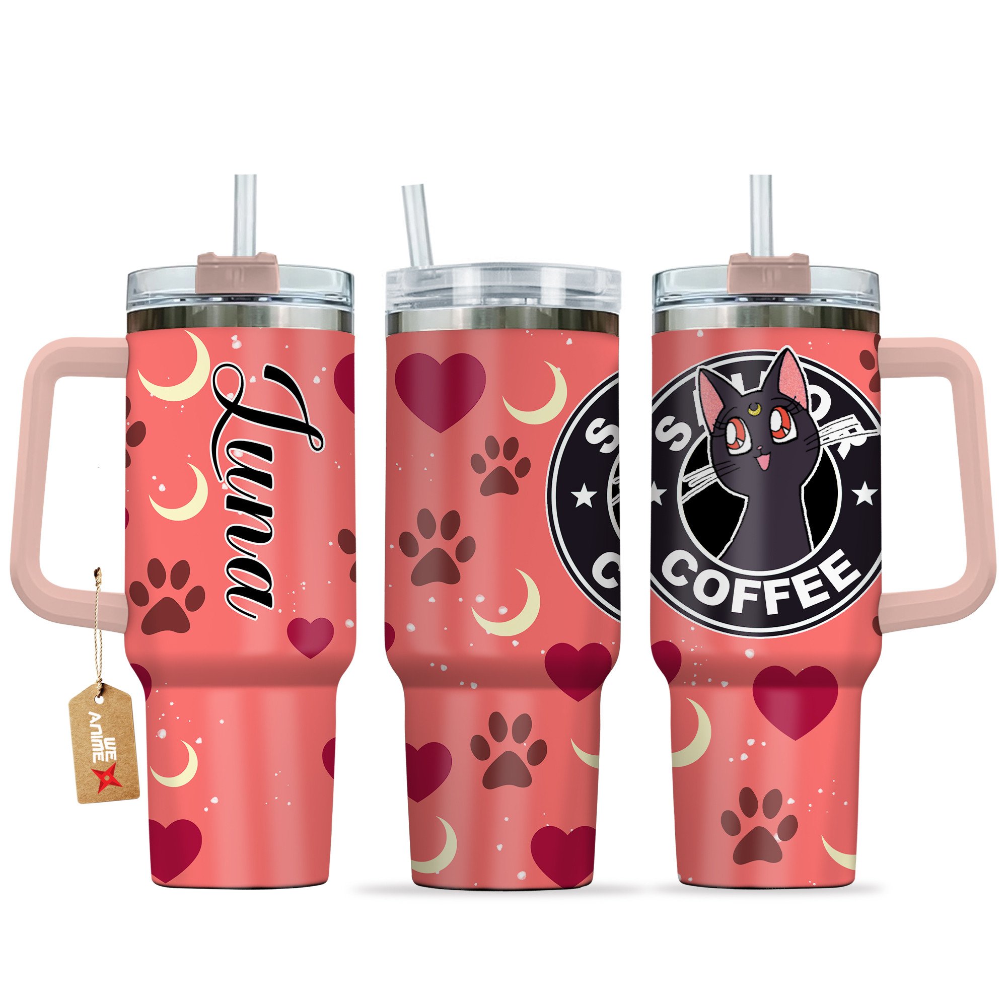 Luna Sailor Moon Anime Custom Stanley Quencher 40oz Stainless Steel Tumbler With Handle