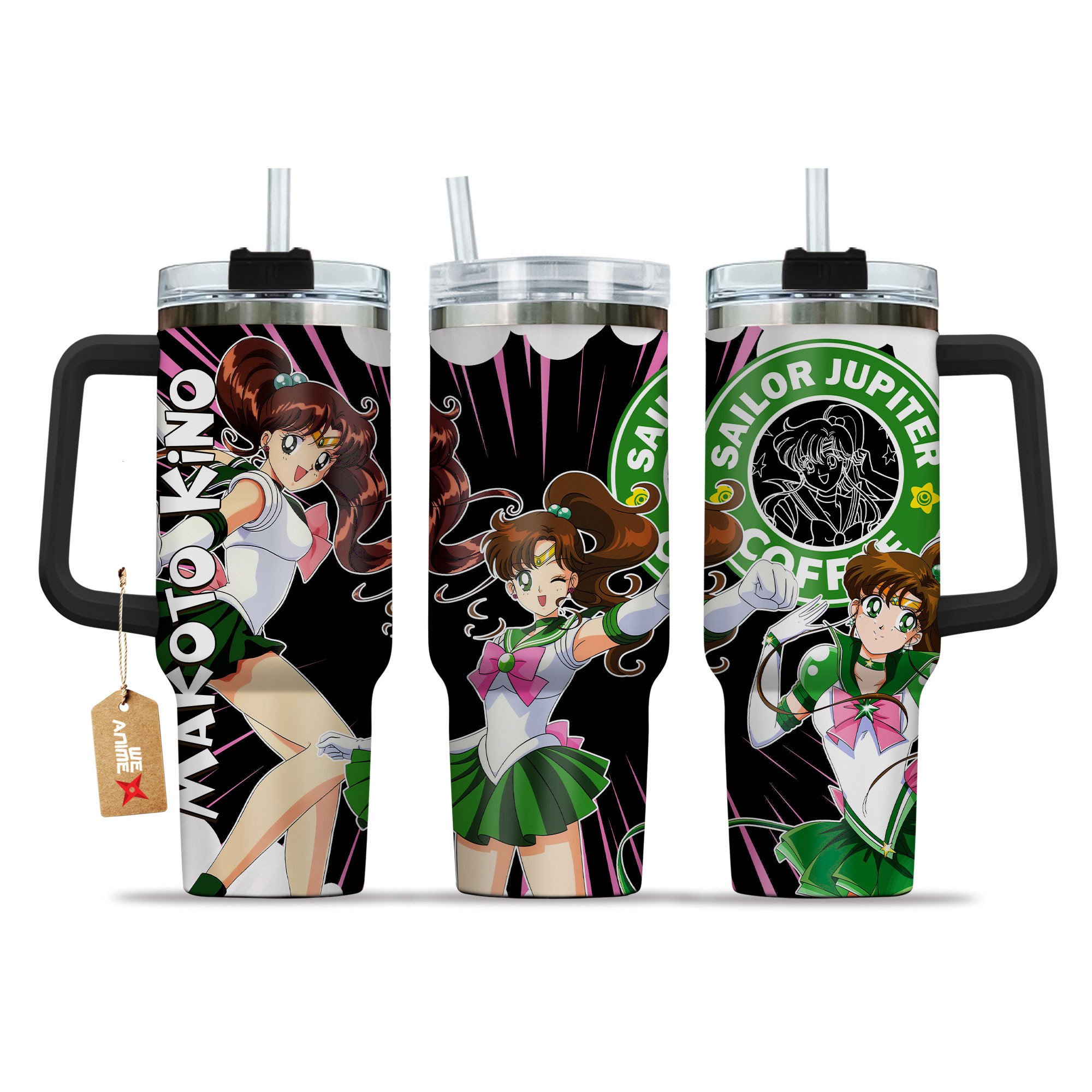 Makoto Kino Sailor Moon Anime Custom Stanley Quencher 40oz Stainless Steel Tumbler With Handle