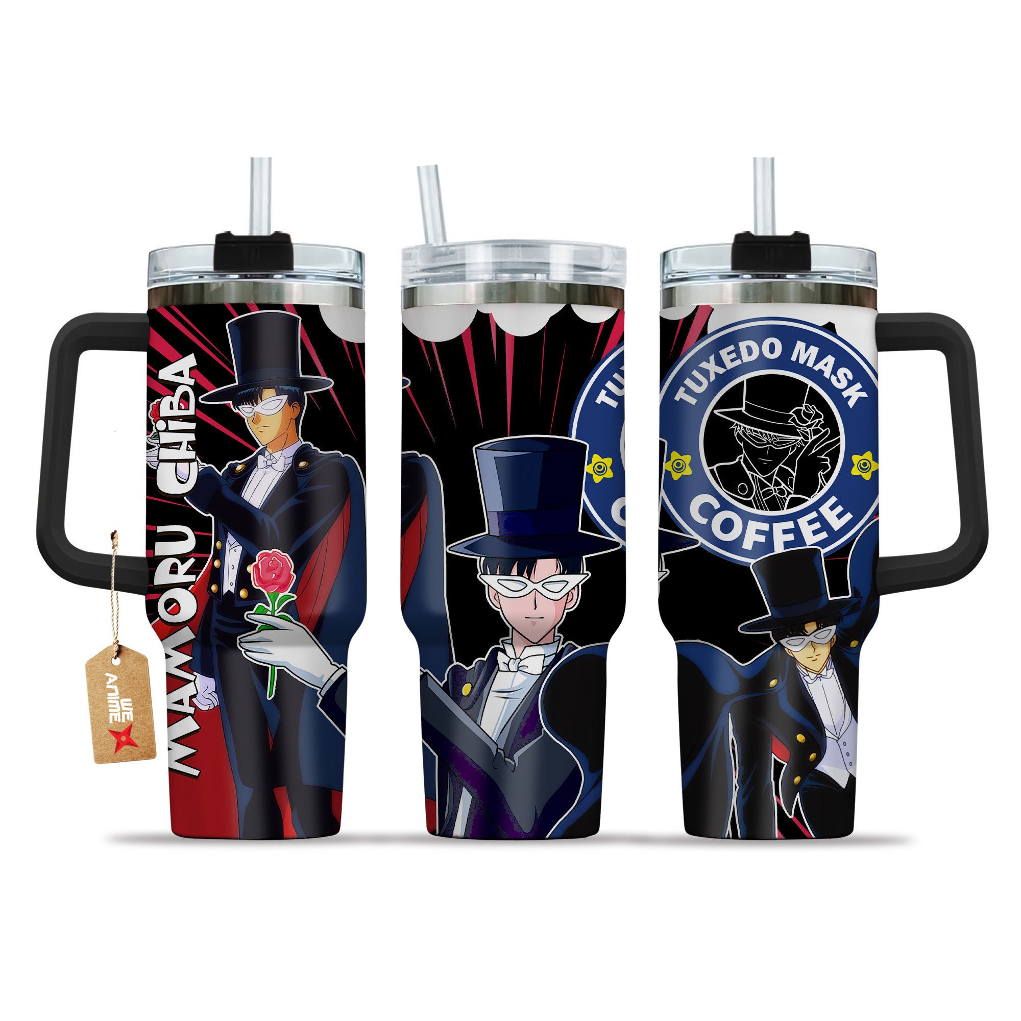 Mamoru Chiba Sailor Moon Anime Custom Stanley Quencher 40oz Stainless Steel Tumbler With Handle