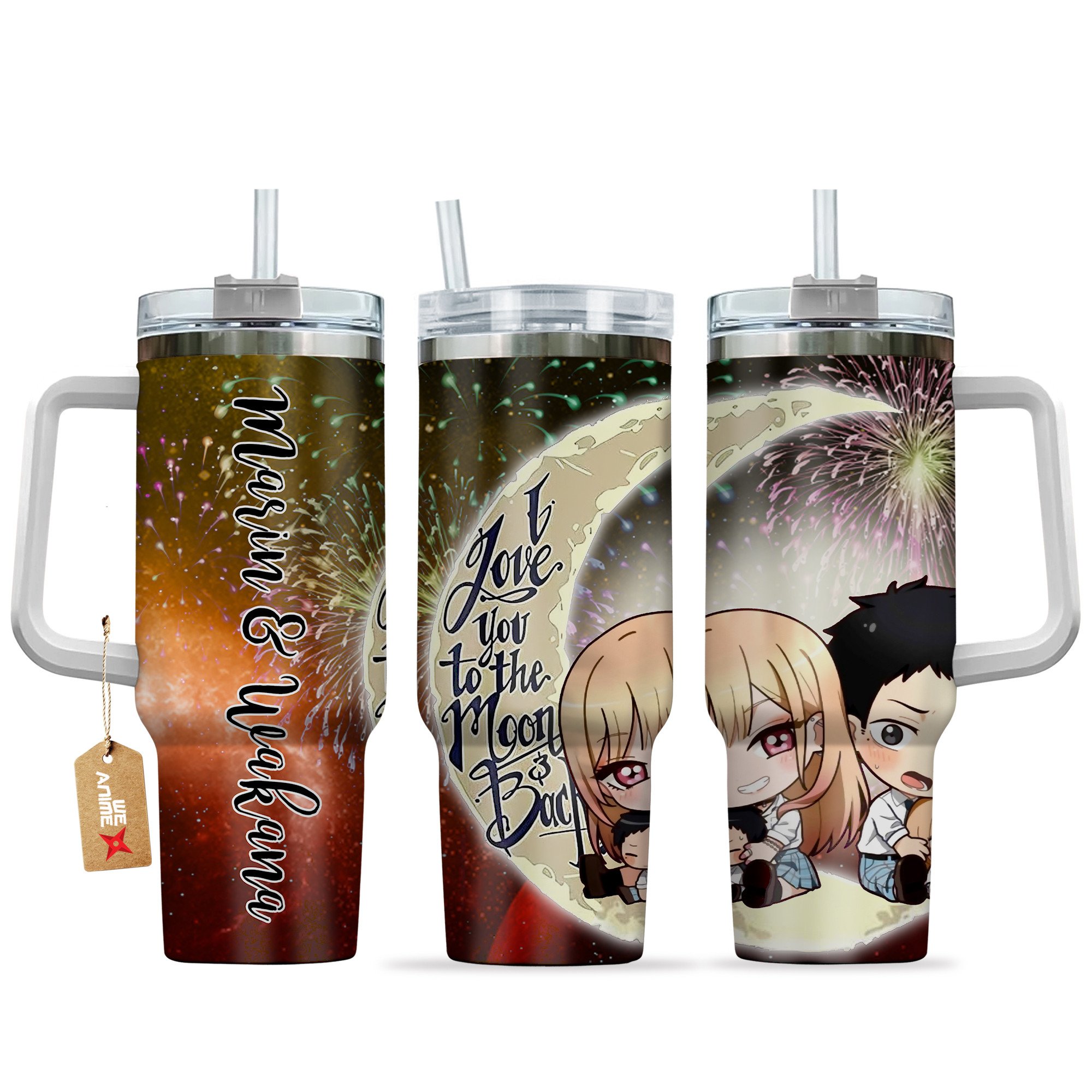 Marin Kitagawa & Gojou Wakana My Dress-Up Darling Anime Valentine Custom Stanley Quencher 40oz Stainless Steel Tumbler With Handle