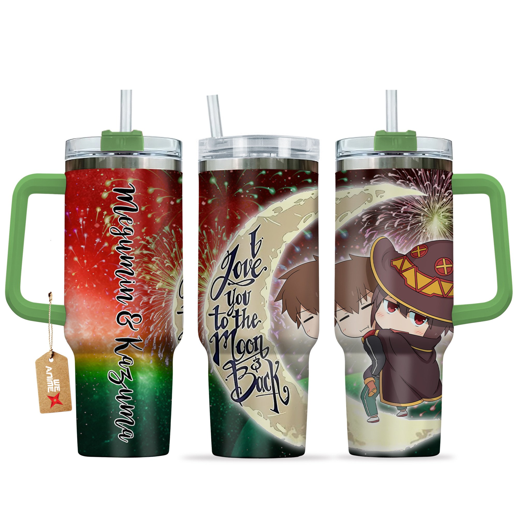Megumin & Kazuma Konosuba Anime Valentine Custom Stanley Quencher 40oz Stainless Steel Tumbler With Handle