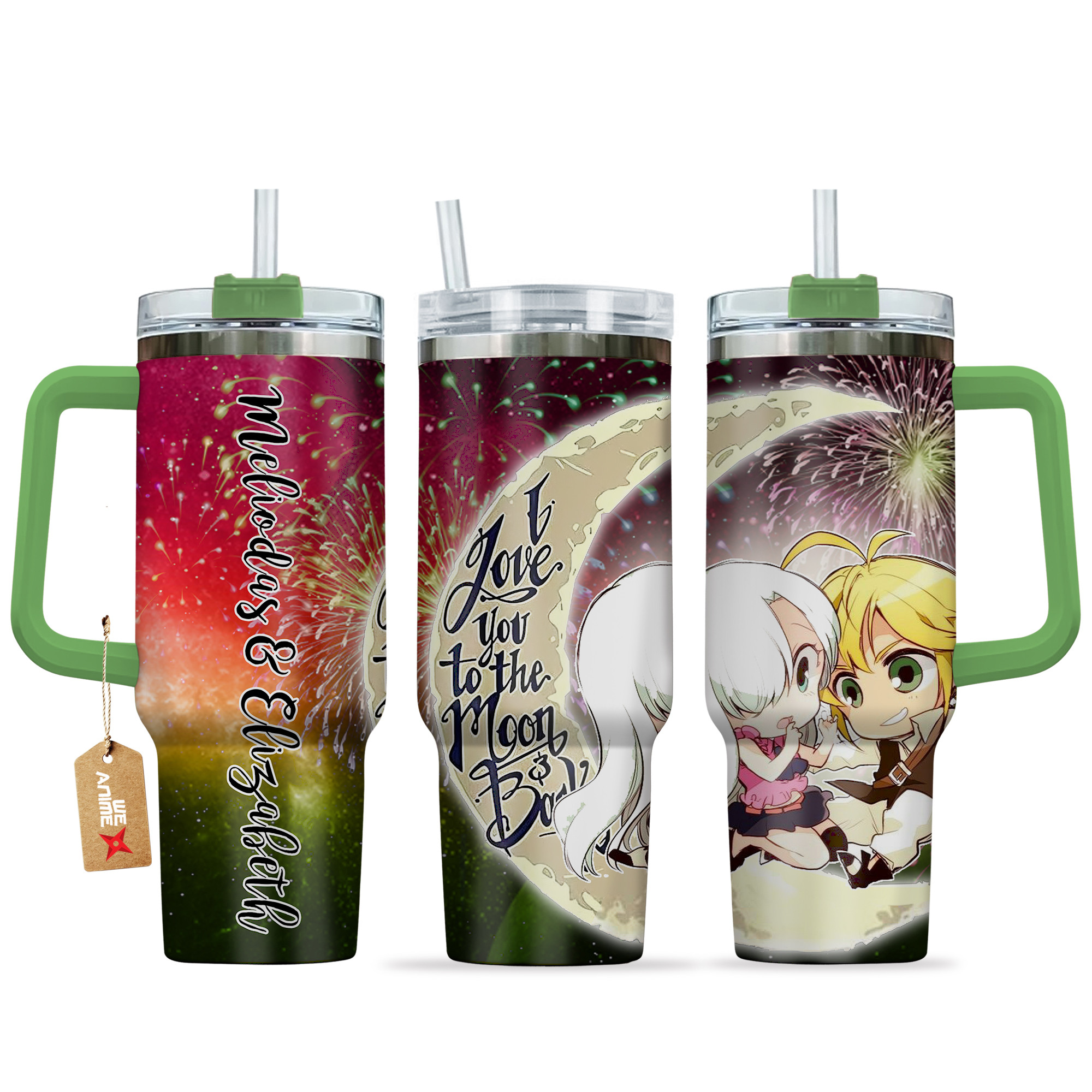 Meliodas & Elizabeth The Seven Deadly Sins Anime Valentine Custom Stanley Quencher 40oz Stainless Steel Tumbler With Handle
