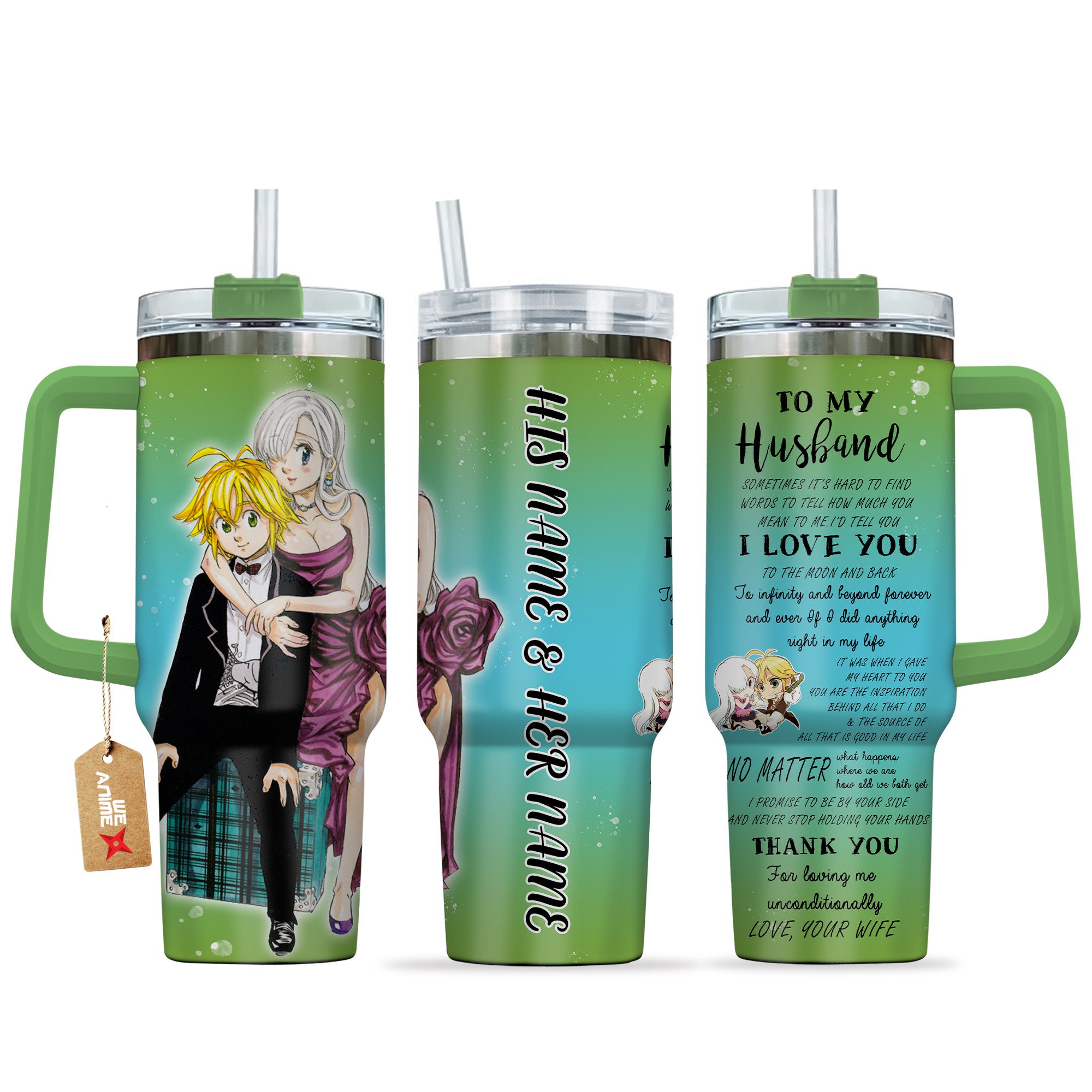 Meliodas & Elizabeth The Seven Deadly Sins Anime Valentine Custom Stanley Quencher 40oz Stainless Steel Tumbler With Handle