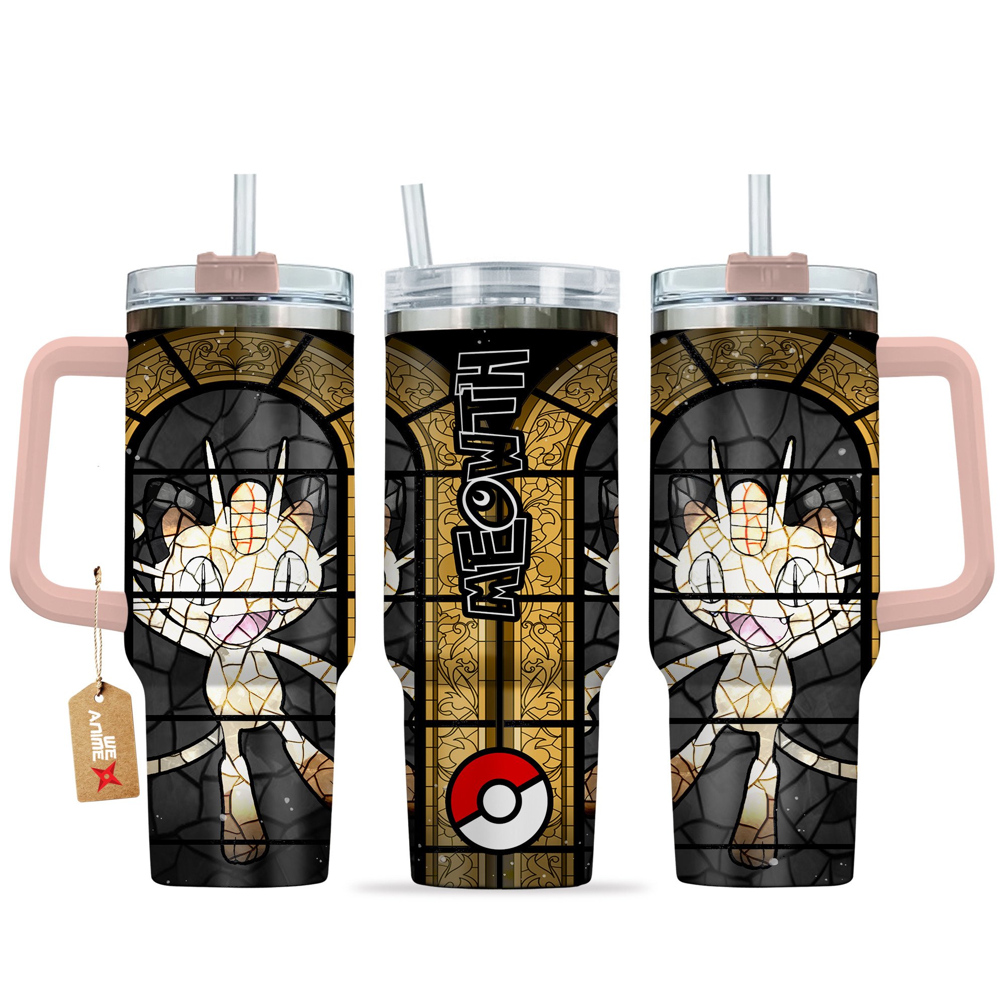 Meowth Pokemon Anime Custom Stanley Quencher 40oz Stainless Steel Tumbler With Handle