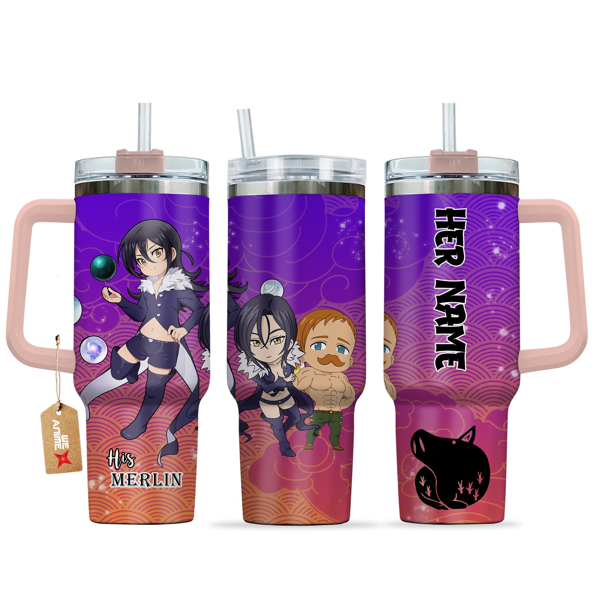 Merlin Nanatsu No Taizai Anime Valentine Custom Stanley Quencher 40oz Stainless Steel Tumbler With Handle