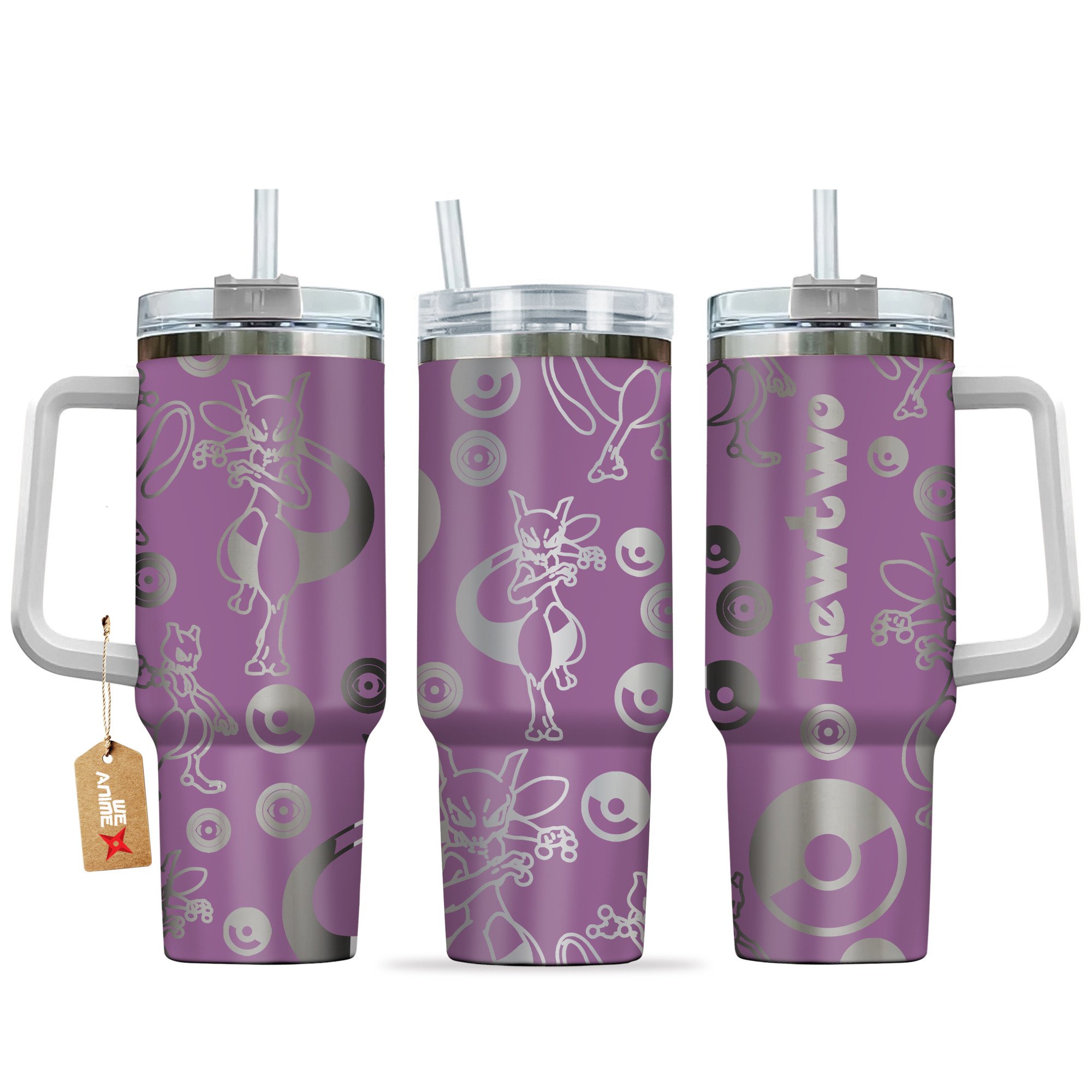 Mewtwo Pokemon Anime Custom Stanley Quencher 40oz Stainless Steel Tumbler With Handle