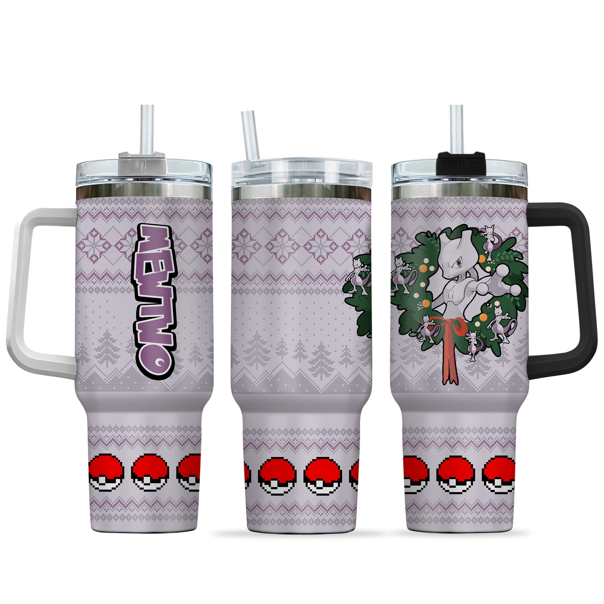Mewtwo Pokemon Anime Custom Stanley Quencher 40oz Stainless Steel Tumbler With Handle