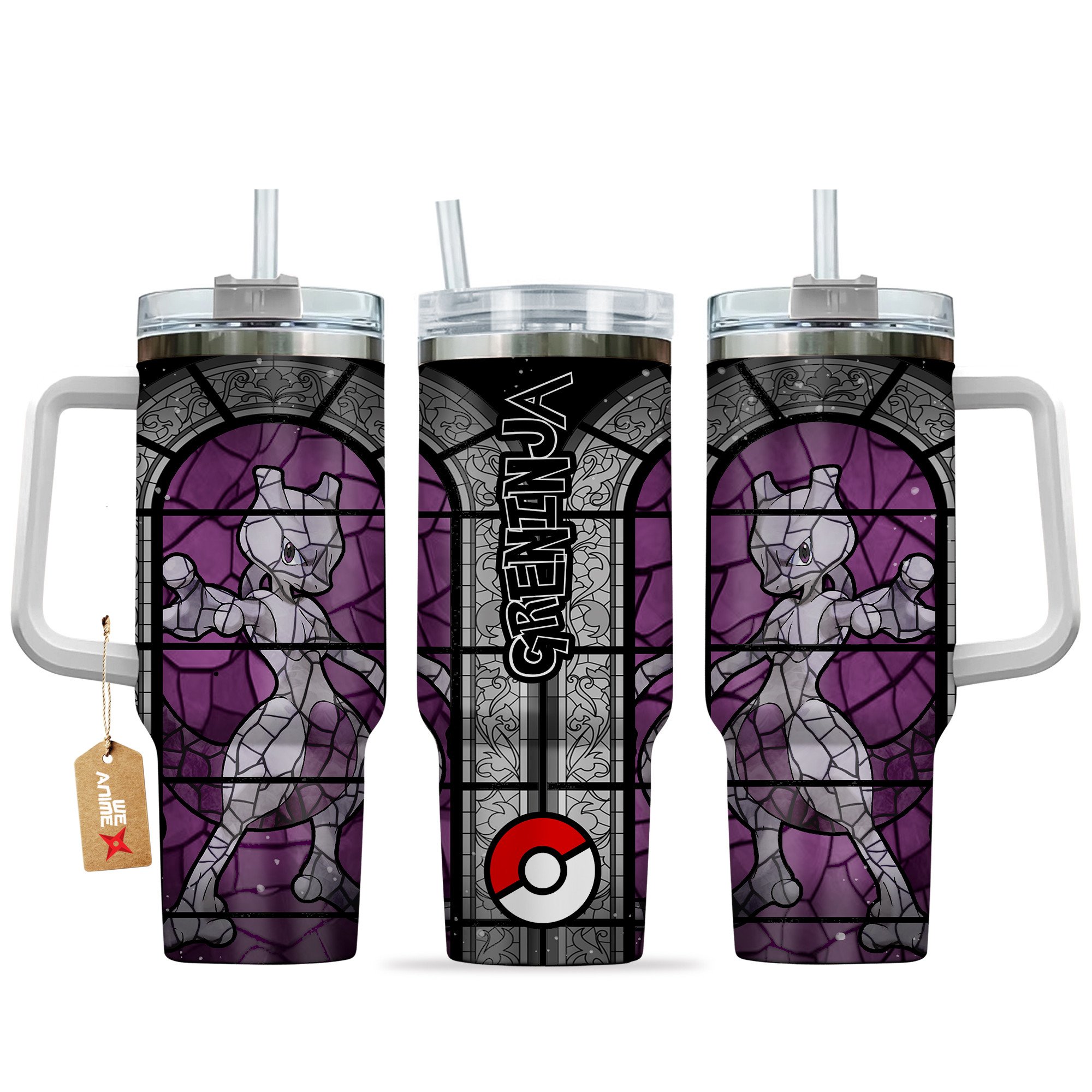 Mewtwo Pokemon Anime Custom Stanley Quencher 40oz Stainless Steel Tumbler With Handle