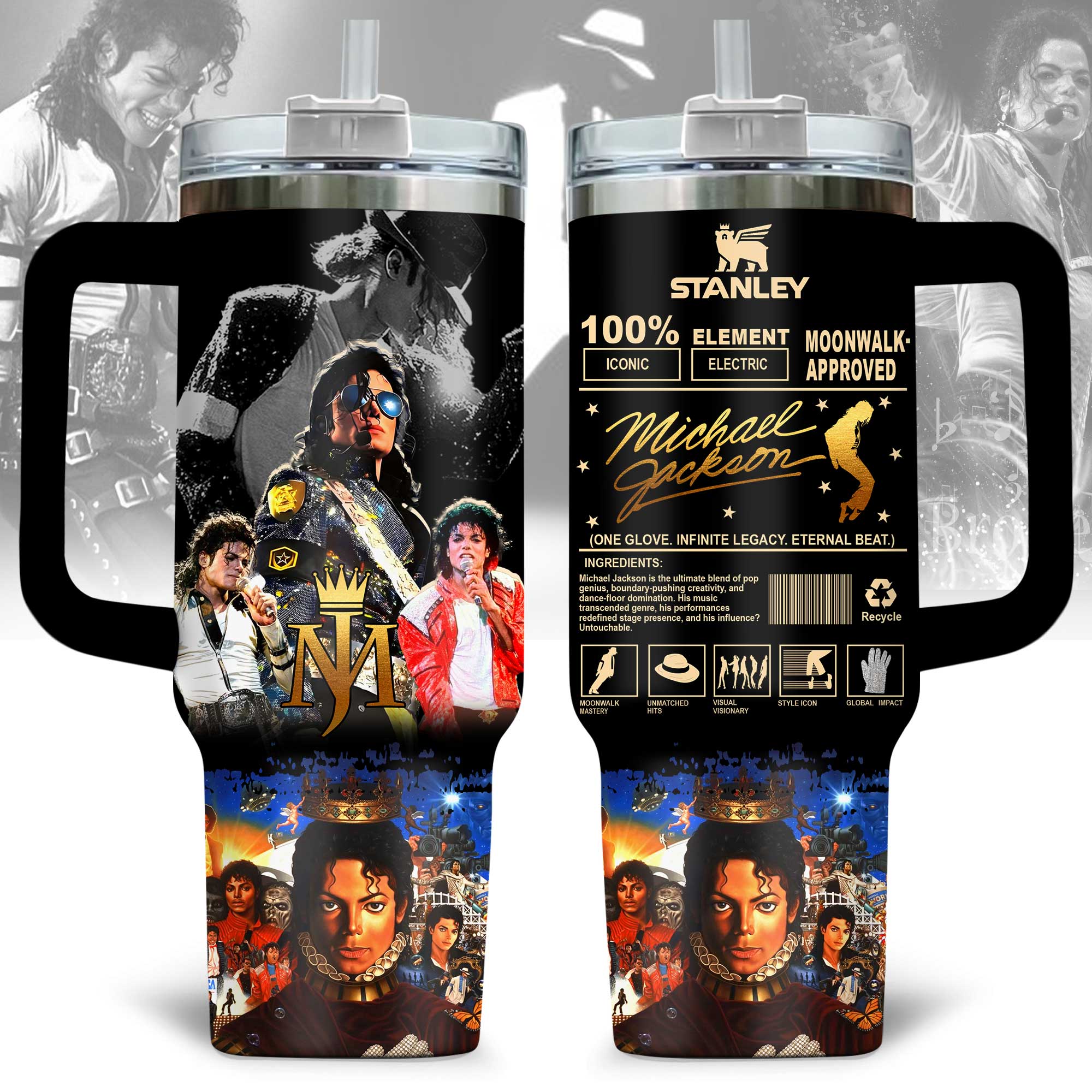 Michael Jackson Music Custom Stanley Quencher 40oz Stainless Steel Tumbler With Handle
