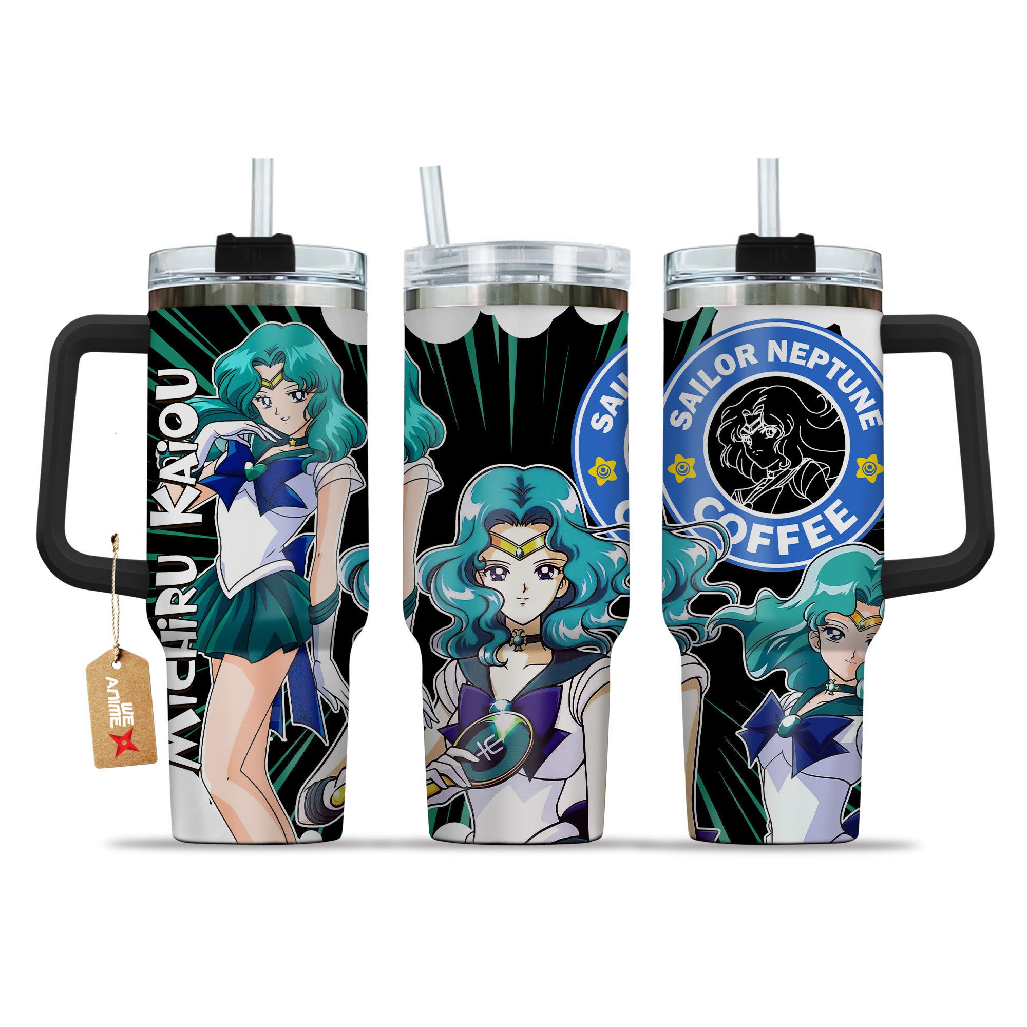 Michiru Kaiou Sailor Moon Anime Custom Stanley Quencher 40oz Stainless Steel Tumbler With Handle