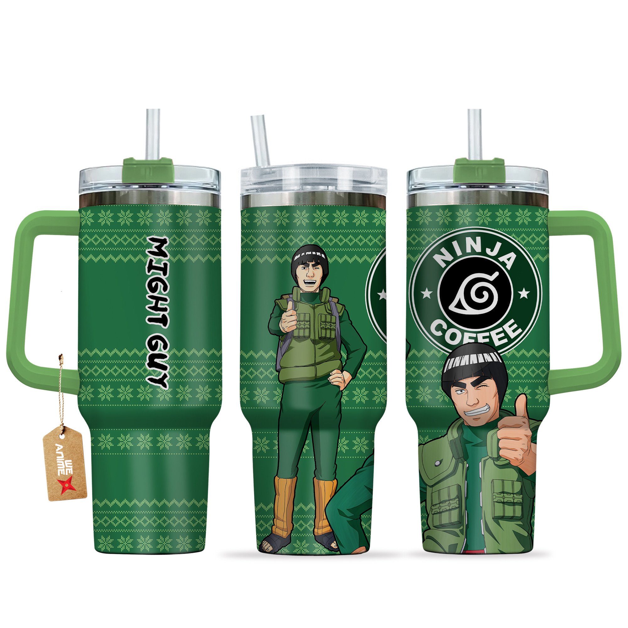 Might Guy Naruto Anime Custom Stanley Quencher 40oz Stainless Steel Tumbler With Handle