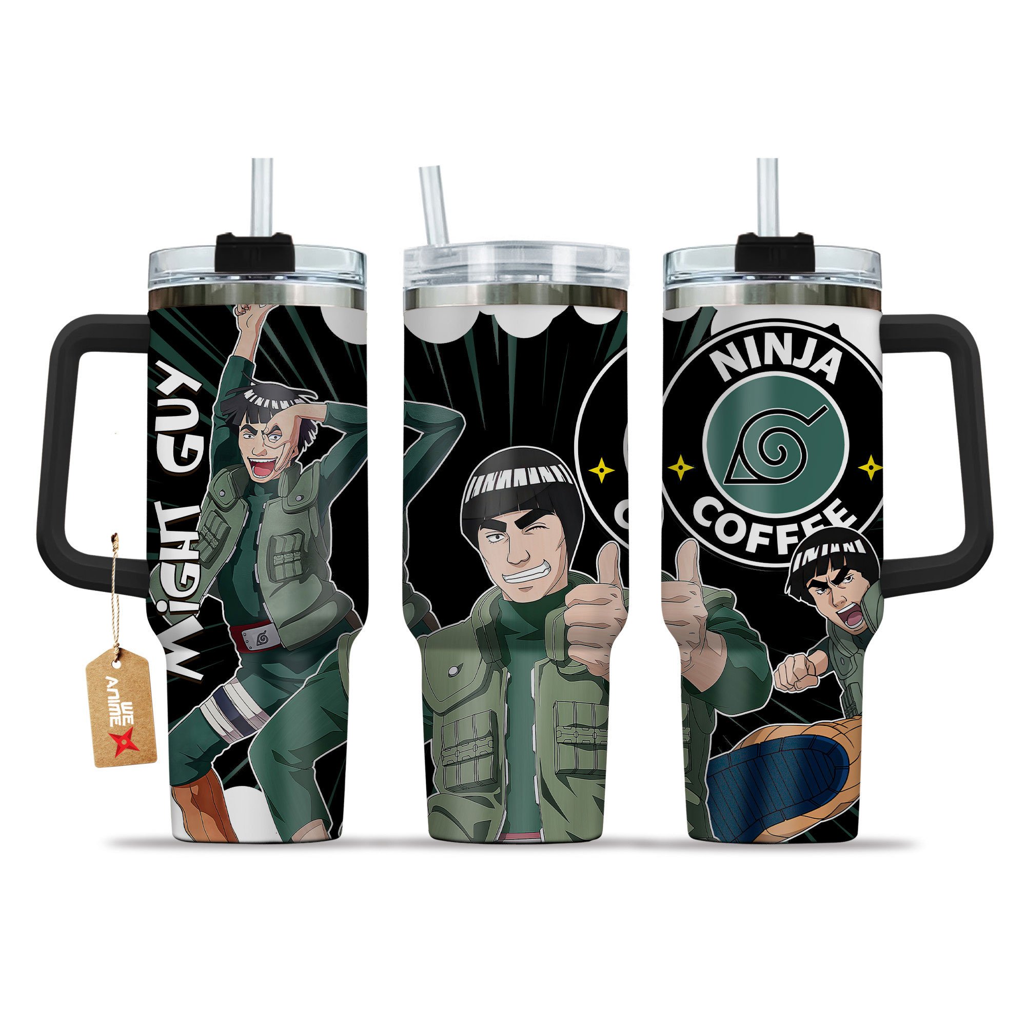 Might Guy Naruto Anime Custom Stanley Quencher 40oz Stainless Steel Tumbler With Handle
