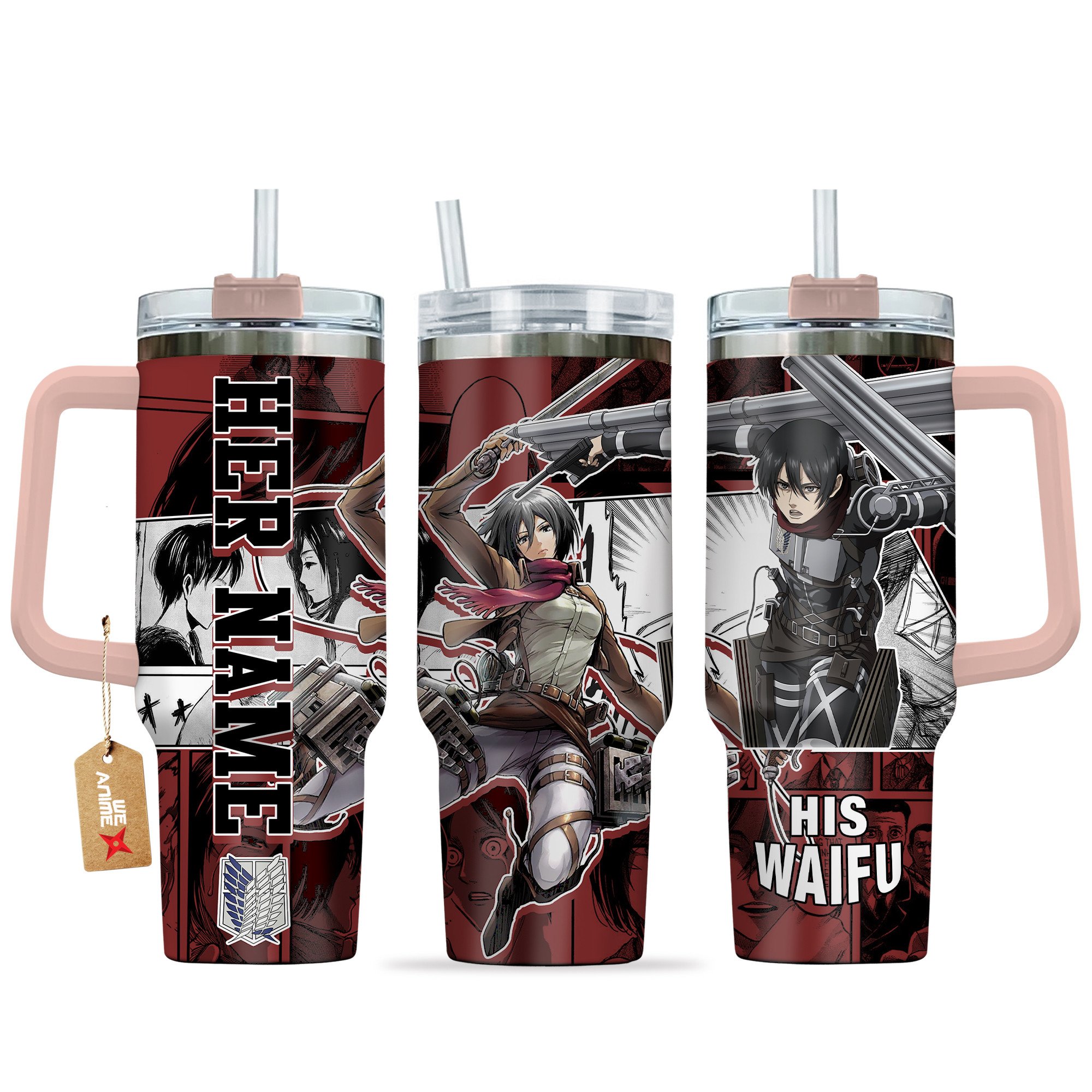 Mikasa Ackerman Attack on Titan Anime Custom Stanley Quencher 40oz Stainless Steel Tumbler With Handle