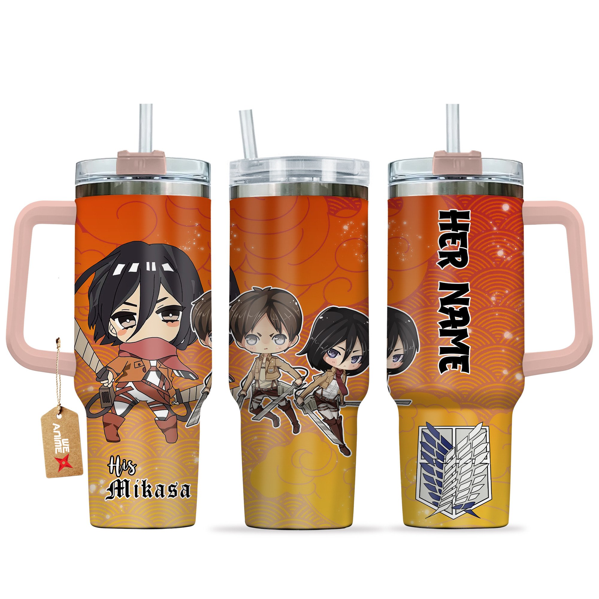 Mikasa Ackerman Attack on Titan Anime Valentine Custom Stanley Quencher 40oz Stainless Steel Tumbler With Handle