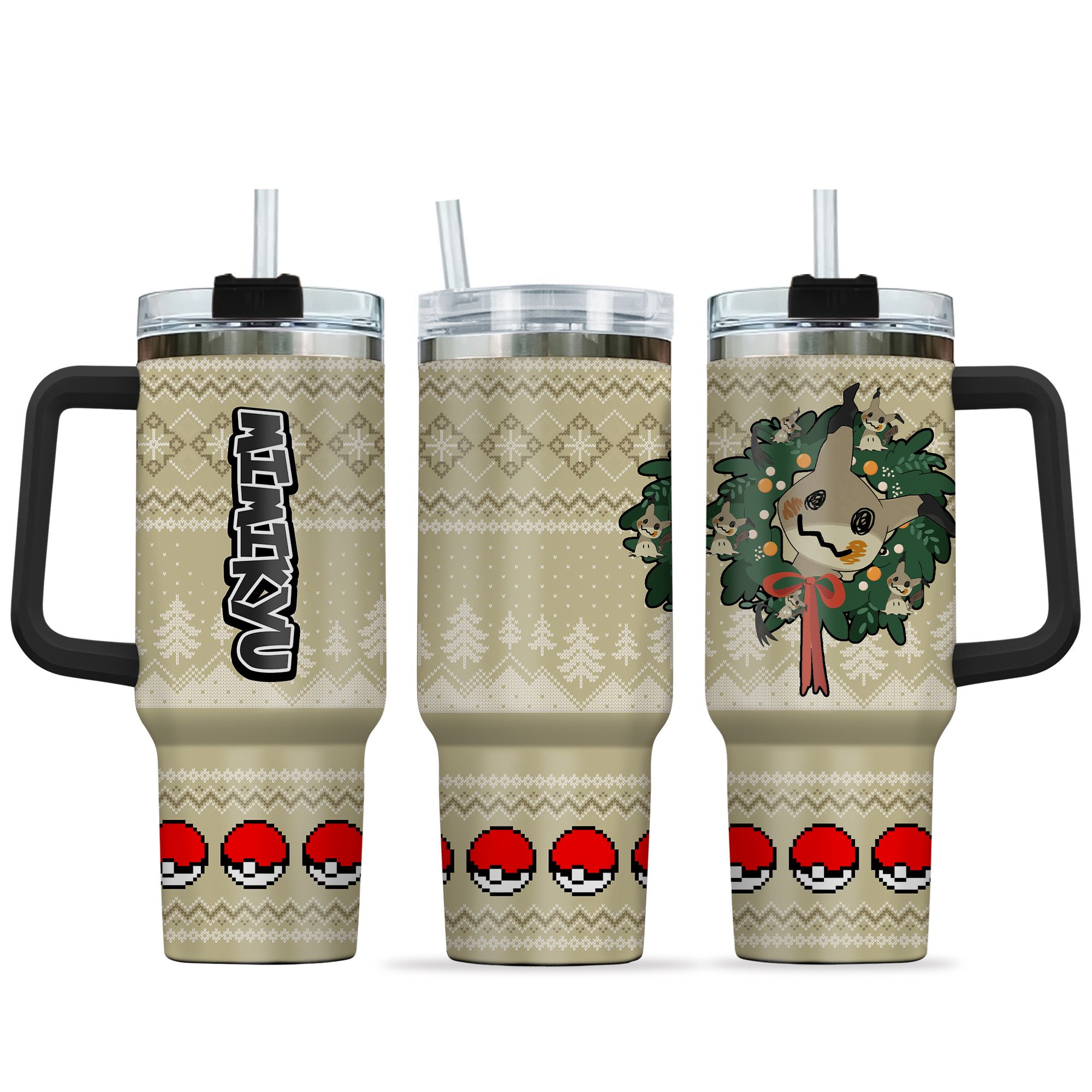 Mimikyu Pokemon Anime Custom Stanley Quencher 40oz Stainless Steel Tumbler With Handle