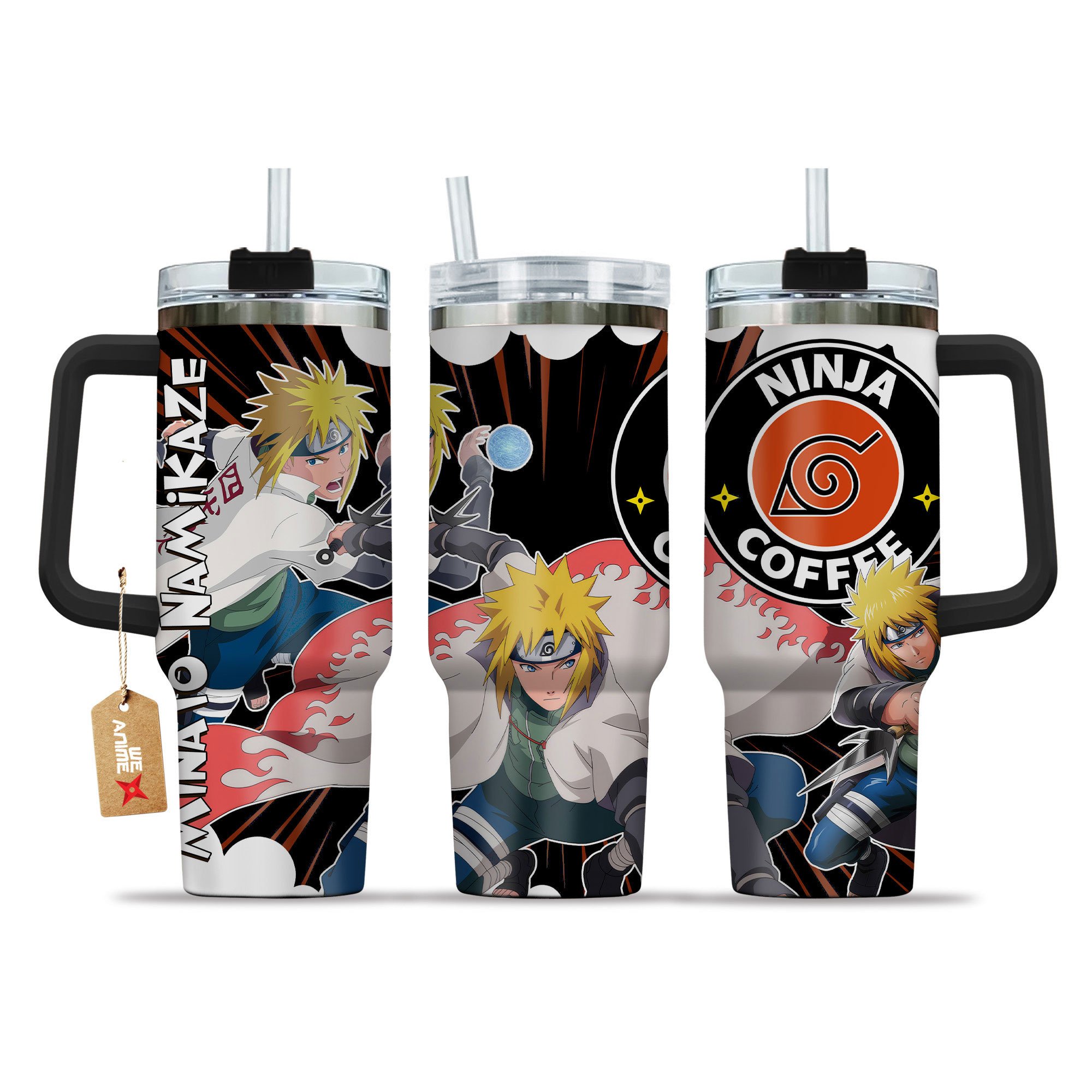 Minato Namikaze Naruto Anime Custom Stanley Quencher 40oz Stainless Steel Tumbler With Handle