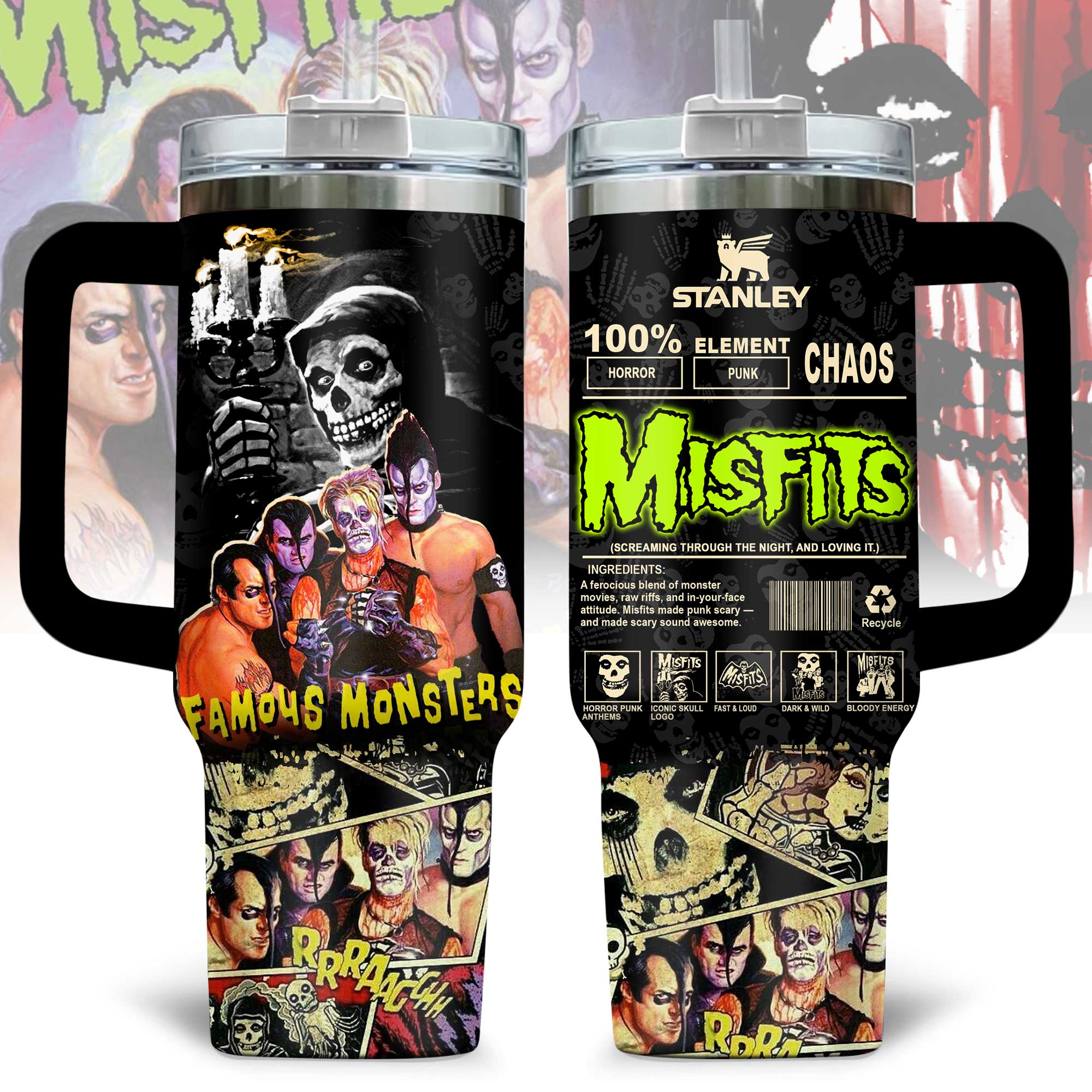 Misfits Music Custom Stanley Quencher 40oz Stainless Steel Tumbler With Handle