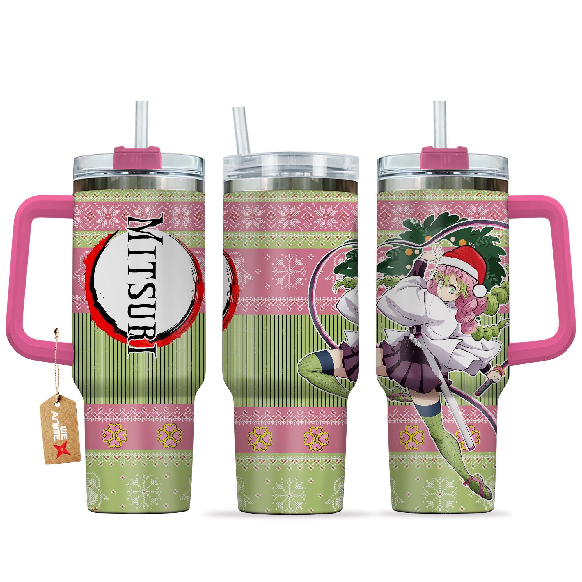 Mitsuri Kanroji Demon Slayer Anime Custom Stanley Quencher 40oz Stainless Steel Tumbler With Handle