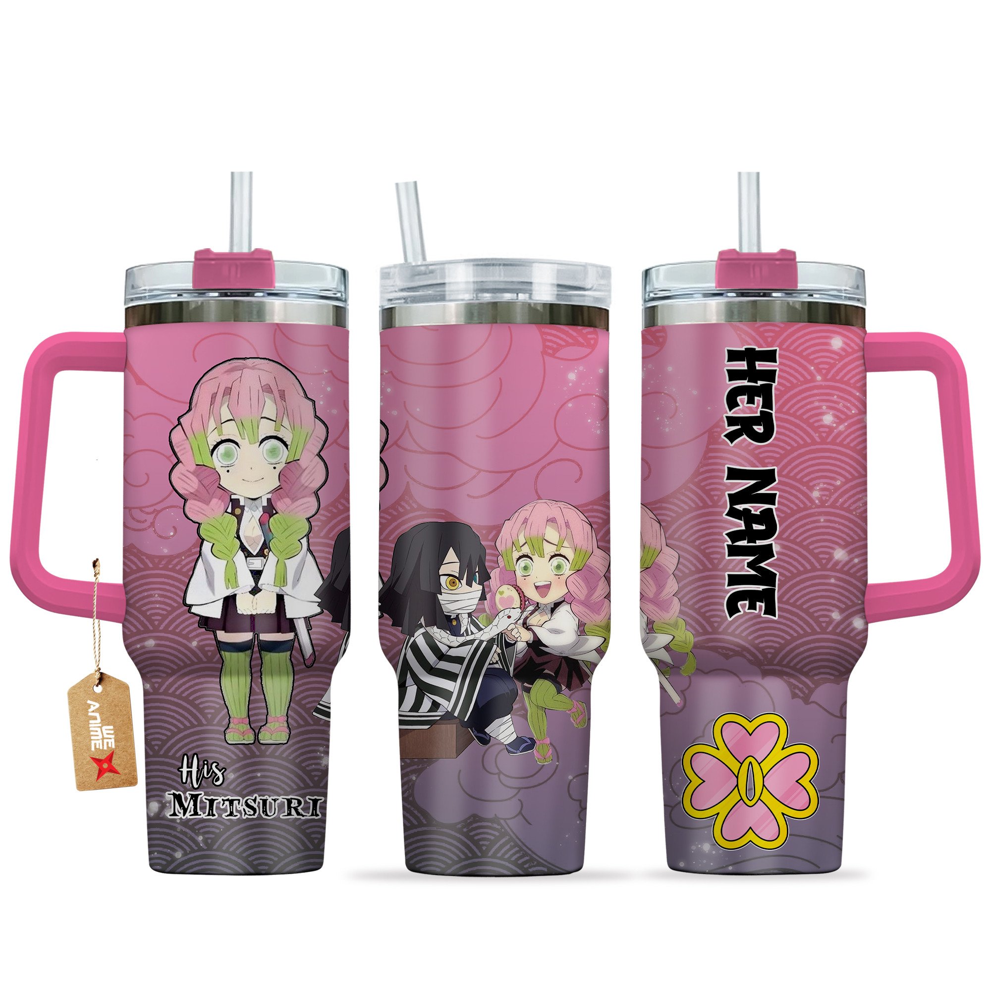 Mitsuri Kanroji Demon Slayer Anime Valentine Custom Stanley Quencher 40oz Stainless Steel Tumbler With Handle