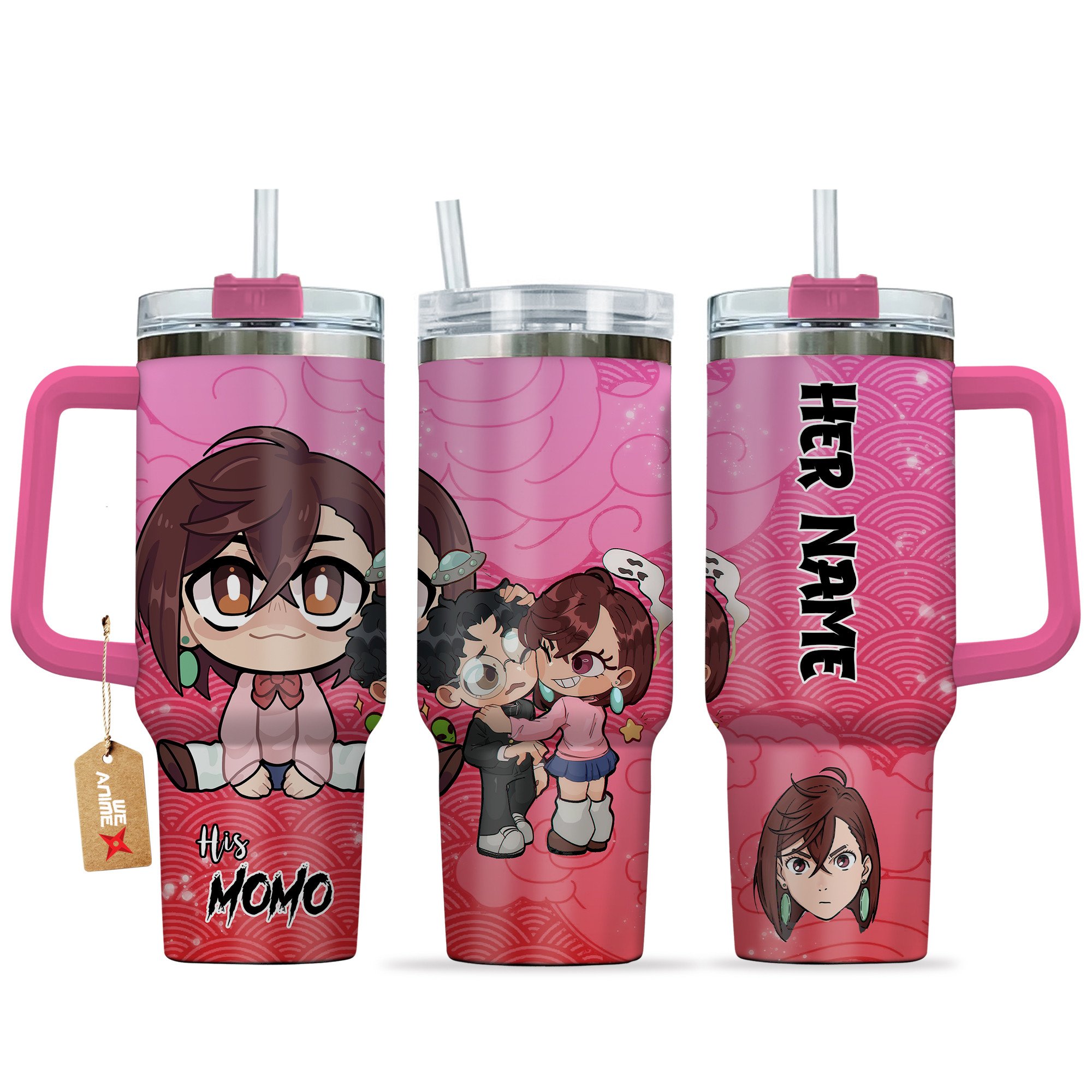 Momo Dandadan Anime Valentine Custom Stanley Quencher 40oz Stainless Steel Tumbler With Handle