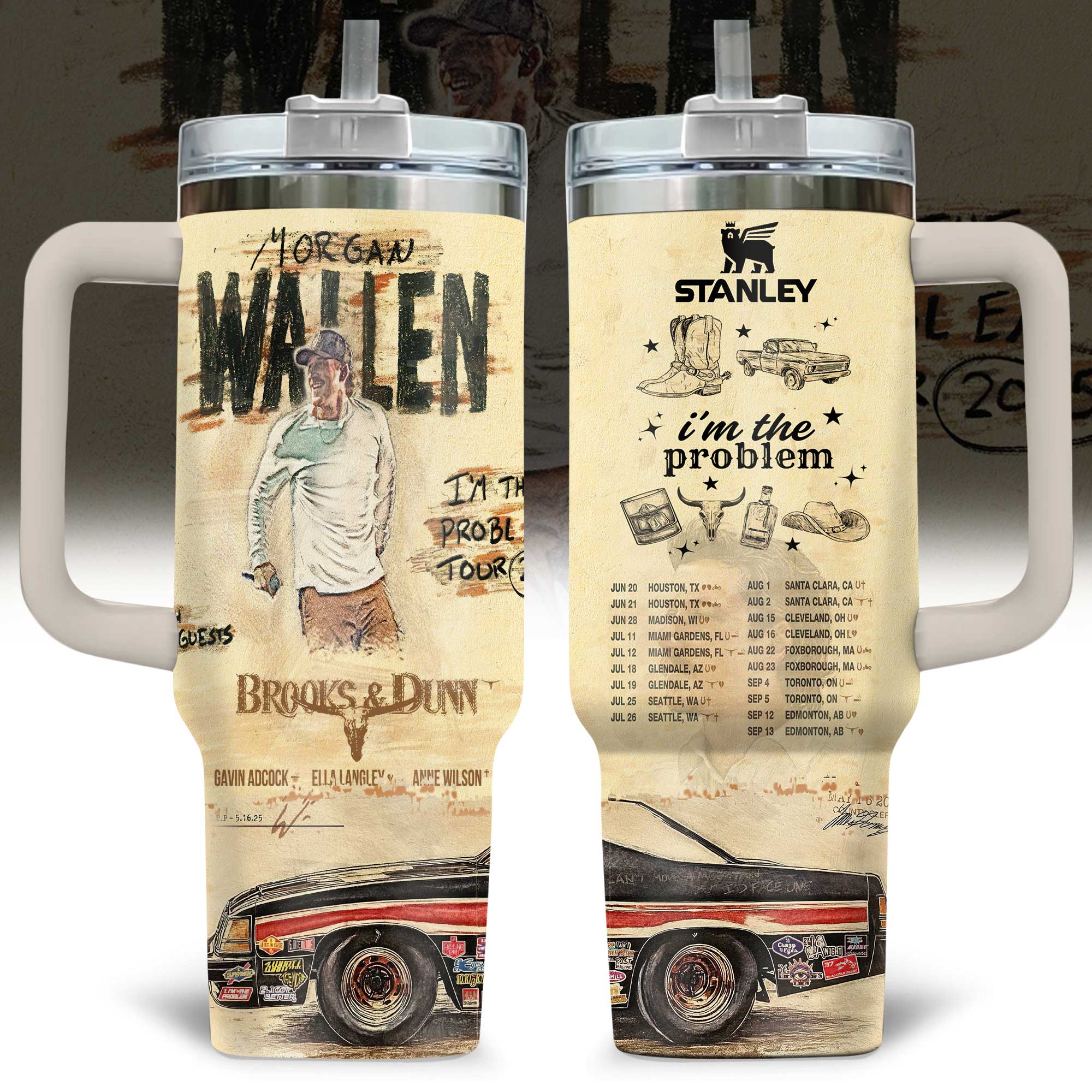 Morgan Wallen Music Custom Stanley Quencher 40oz Stainless Steel Tumbler With Handle