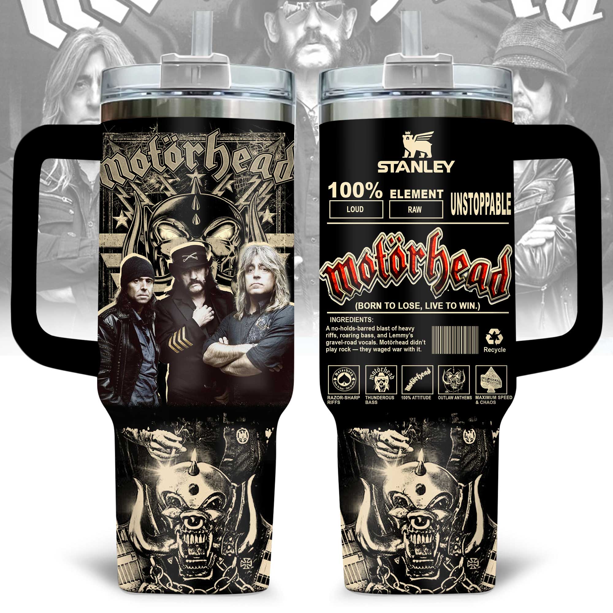 Motörhead Music Custom Stanley Quencher 40oz Stainless Steel Tumbler With Handle