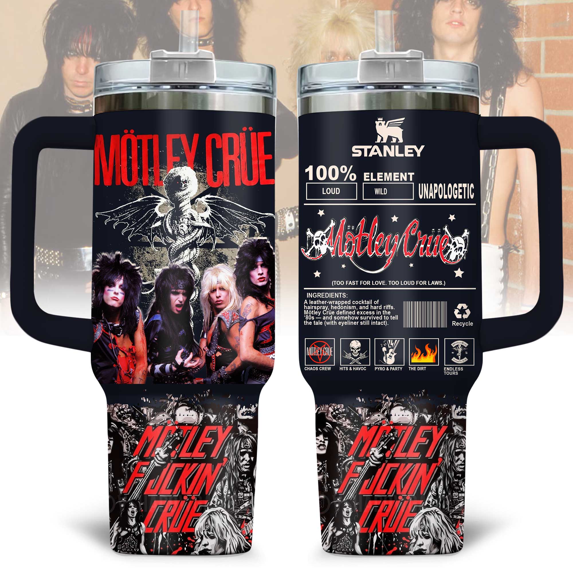 Mötley Crüe Music Custom Stanley Quencher 40oz Stainless Steel Tumbler With Handle
