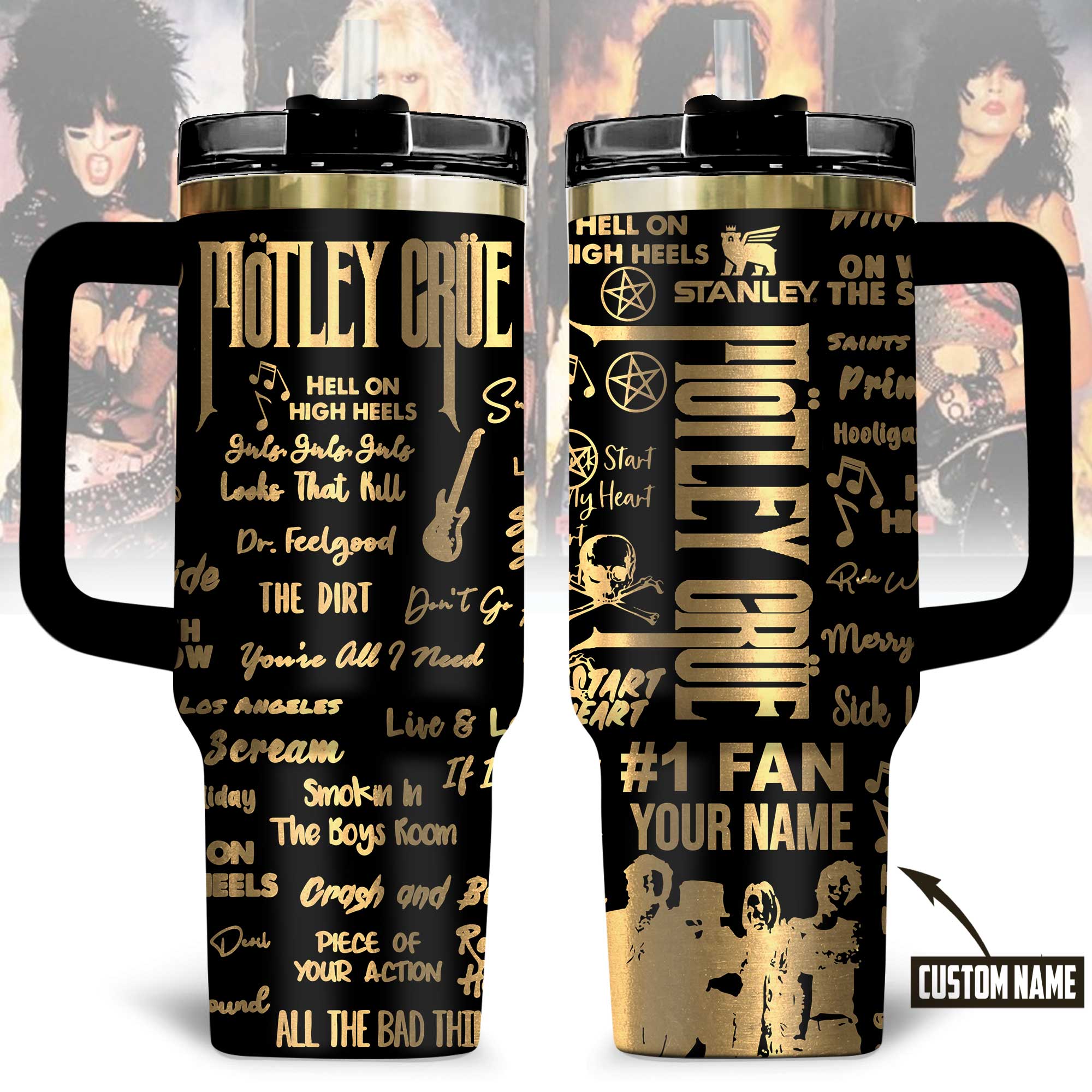 Mötley Crüe Music Custom Stanley Quencher 40oz Stainless Steel Tumbler With Handle