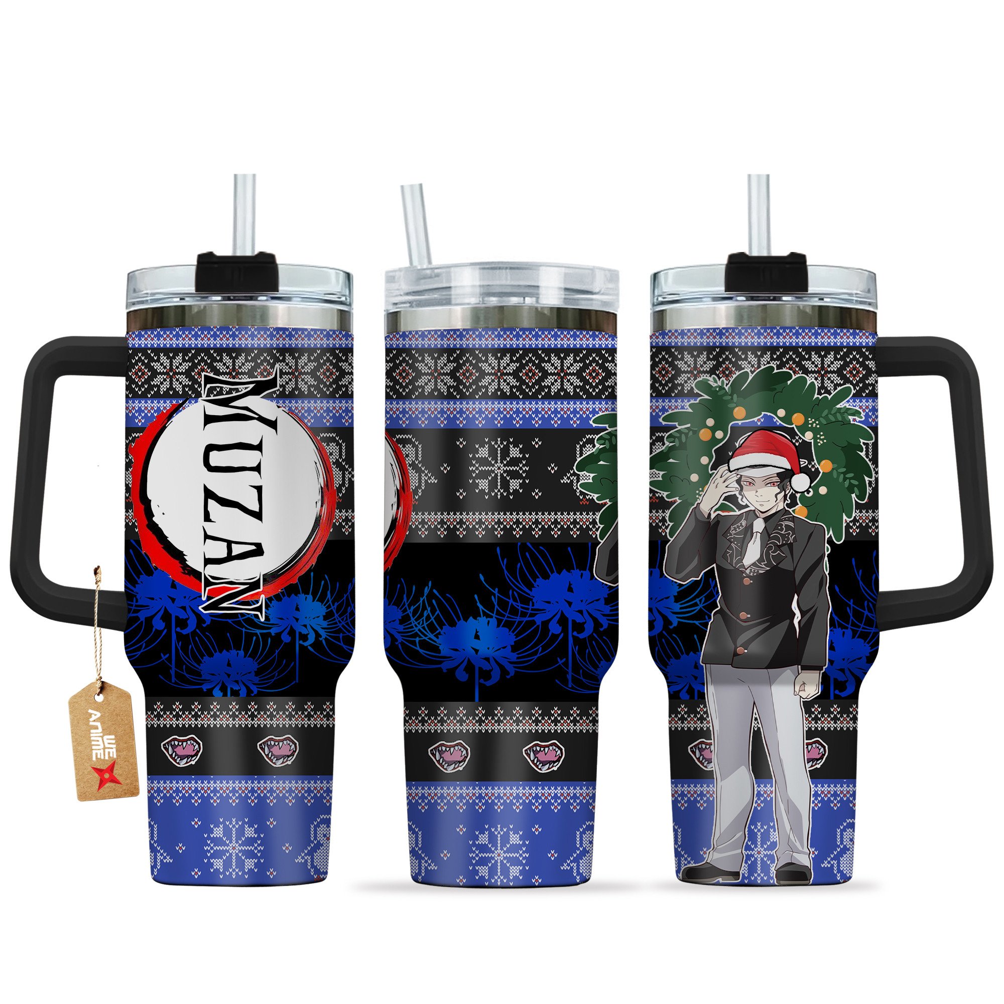 Muzan Kibutsuji Demon Slayer Anime Custom Stanley Quencher 40oz Stainless Steel Tumbler With Handle