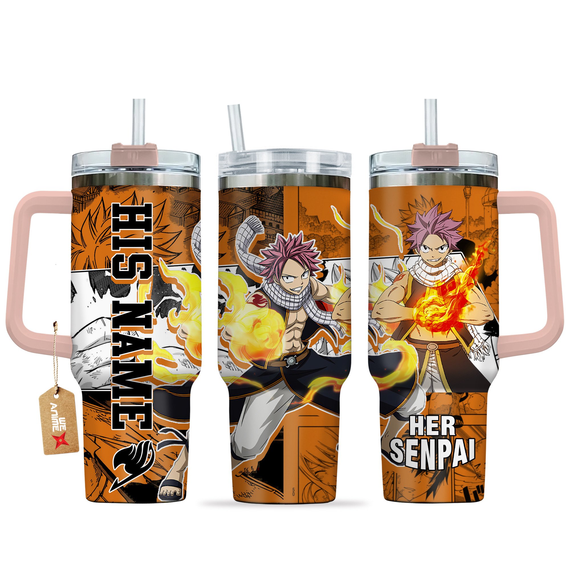 Natsu Dragneel Fairy Tail Anime Custom Stanley Quencher 40oz Stainless Steel Tumbler With Handle