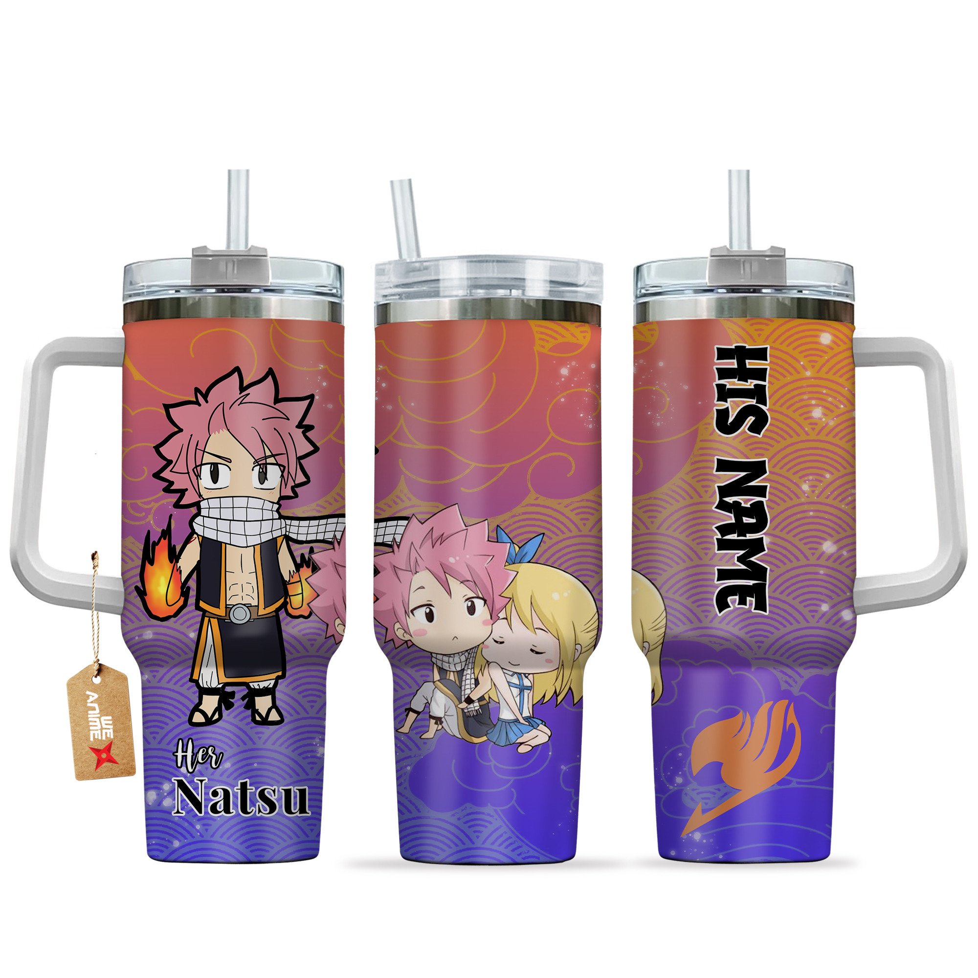 Natsu Dragneel Fairy Tail Anime Valentine Custom Stanley Quencher 40oz Stainless Steel Tumbler With Handle
