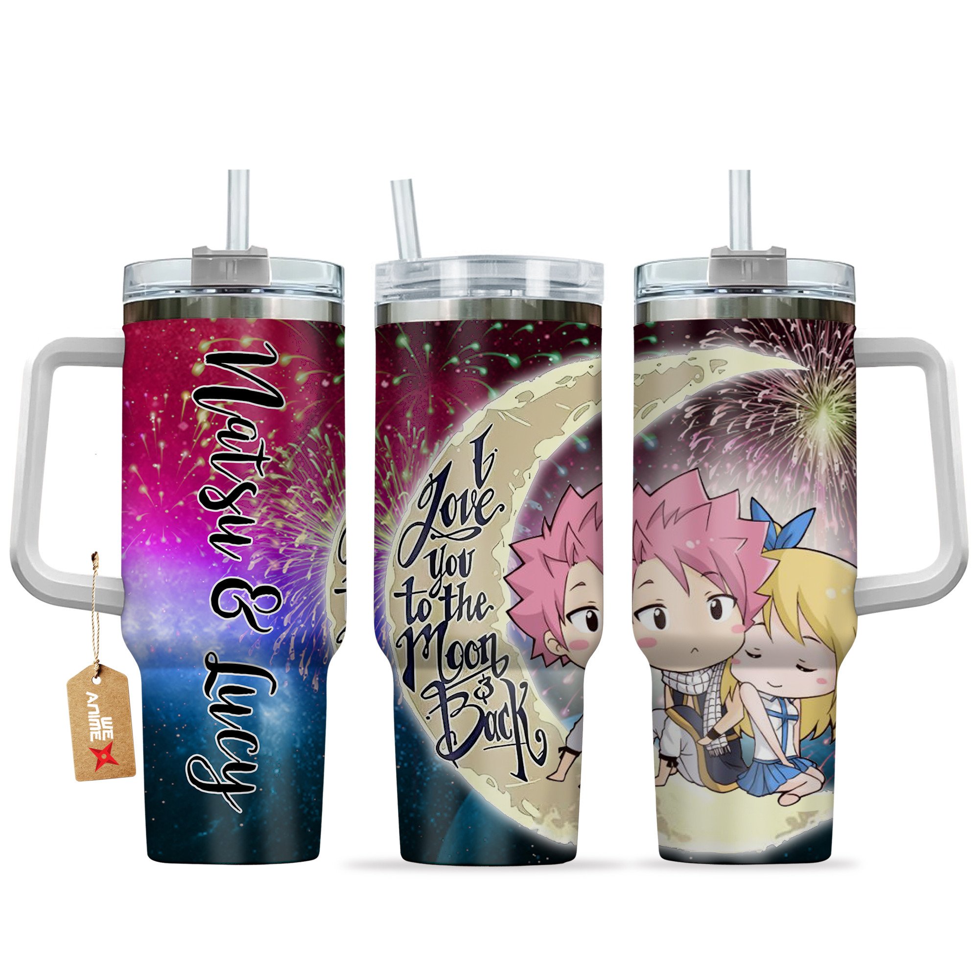 Natsu Dragneel & Lucy Heartfilia Fairy Tail Anime Valentine Custom Stanley Quencher 40oz Stainless Steel Tumbler With Handle
