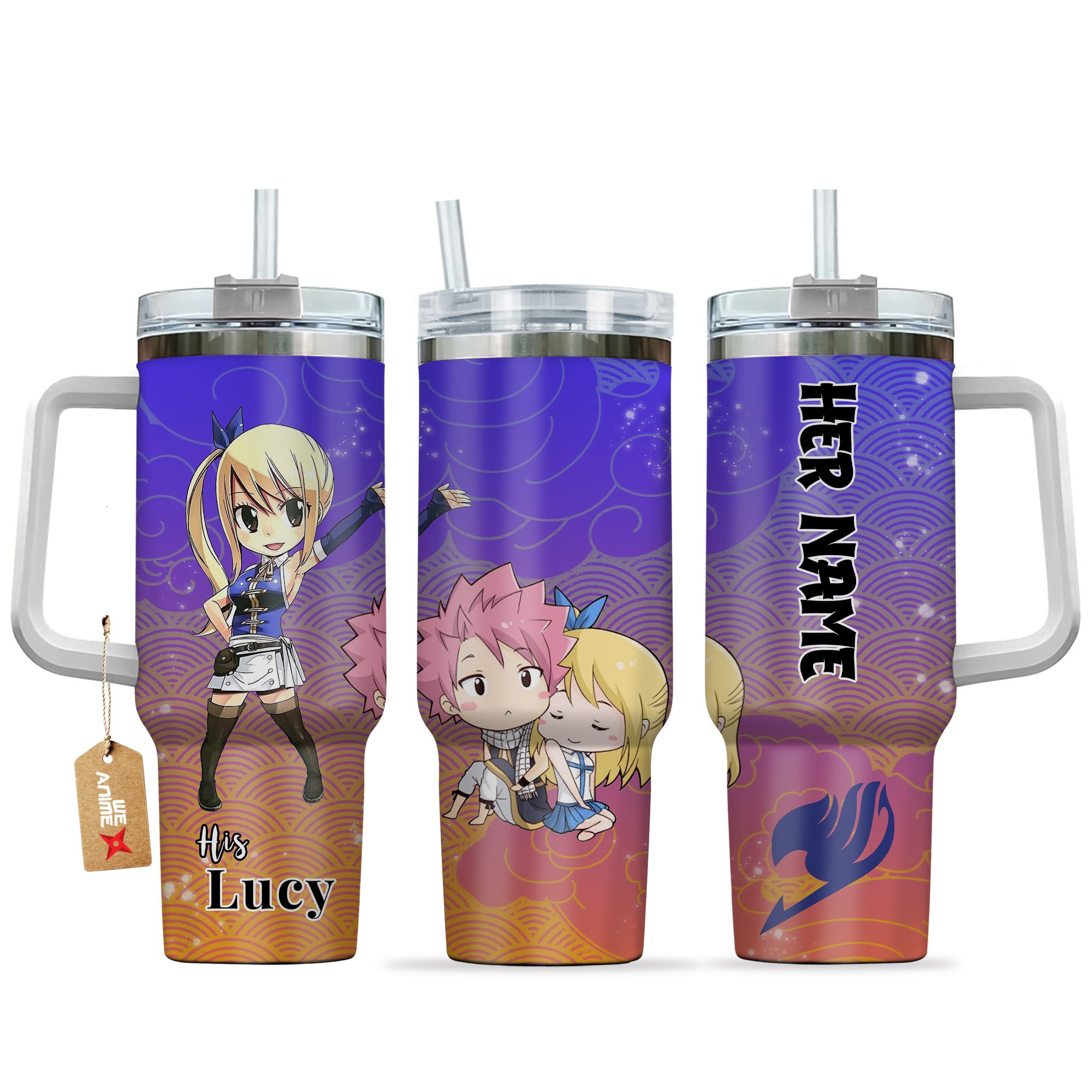 Natsu Dragneel & Lucy Heartfilia Fairy Tail Anime Valentine Custom Stanley Quencher 40oz Stainless Steel Tumbler With Handle