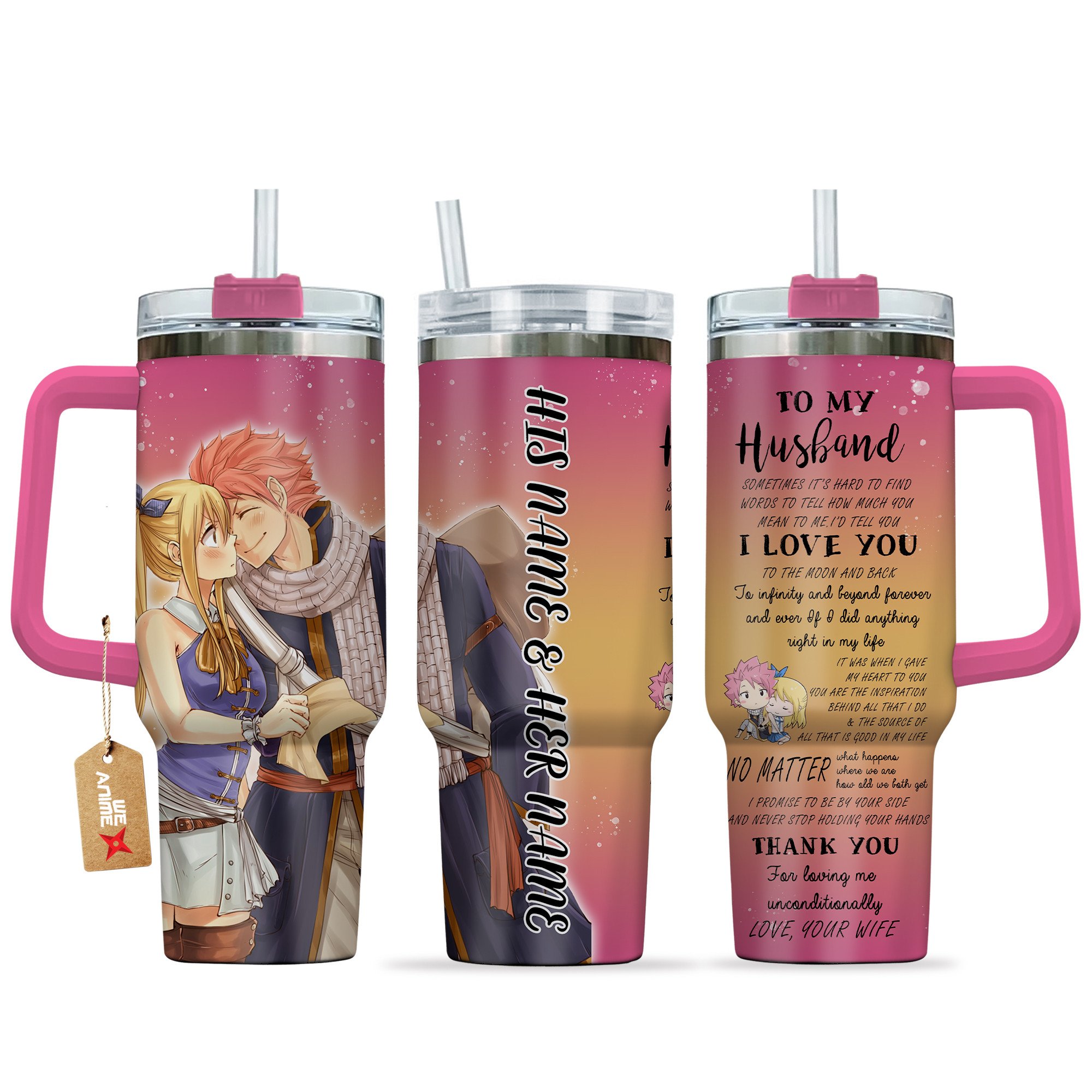 Natsu Dragneel & Lucy Heartfilia Fairy Tail Anime Valentine Custom Stanley Quencher 40oz Stainless Steel Tumbler With Handle