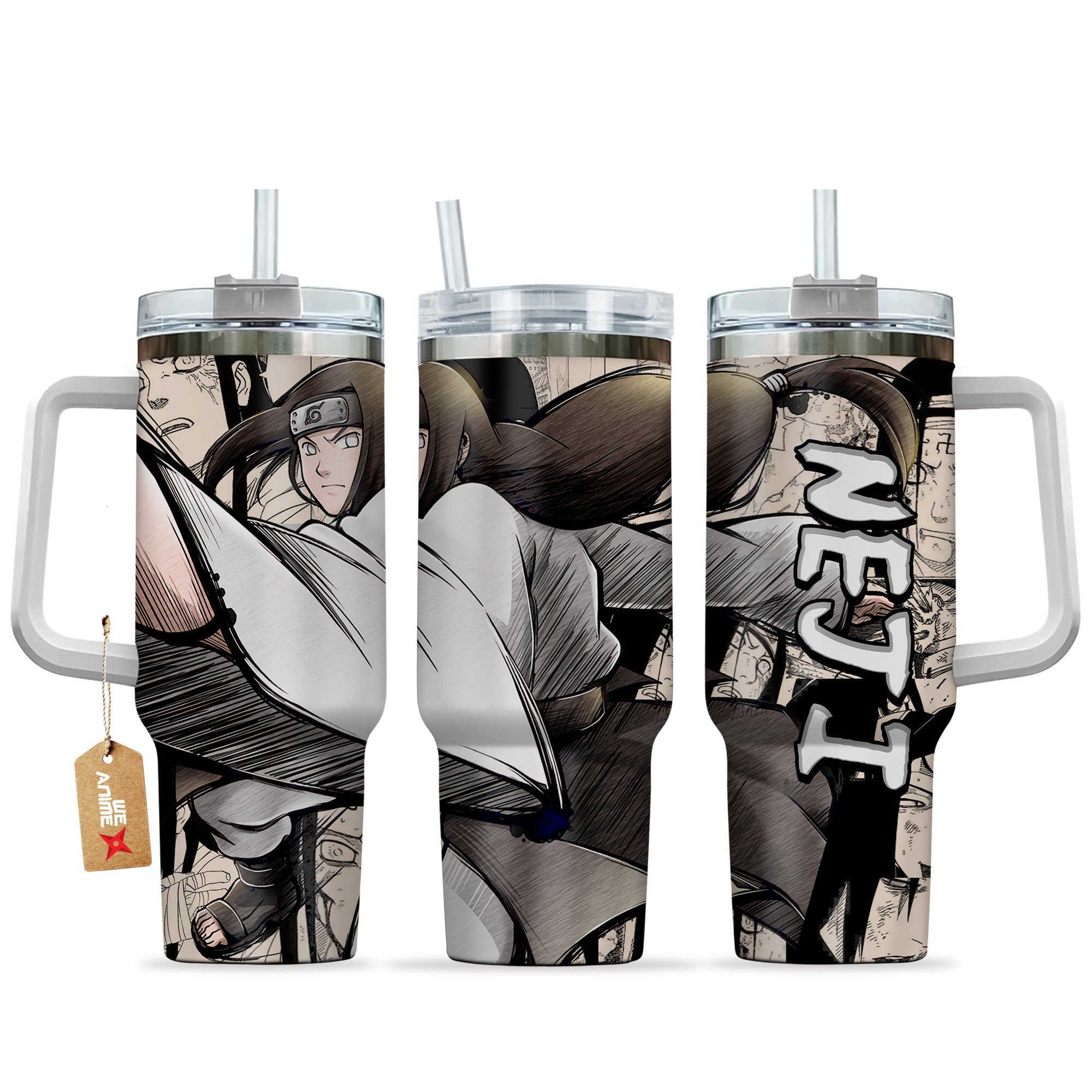Neji Hyuga Naruto Anime Custom Stanley Quencher 40oz Stainless Steel Tumbler With Handle