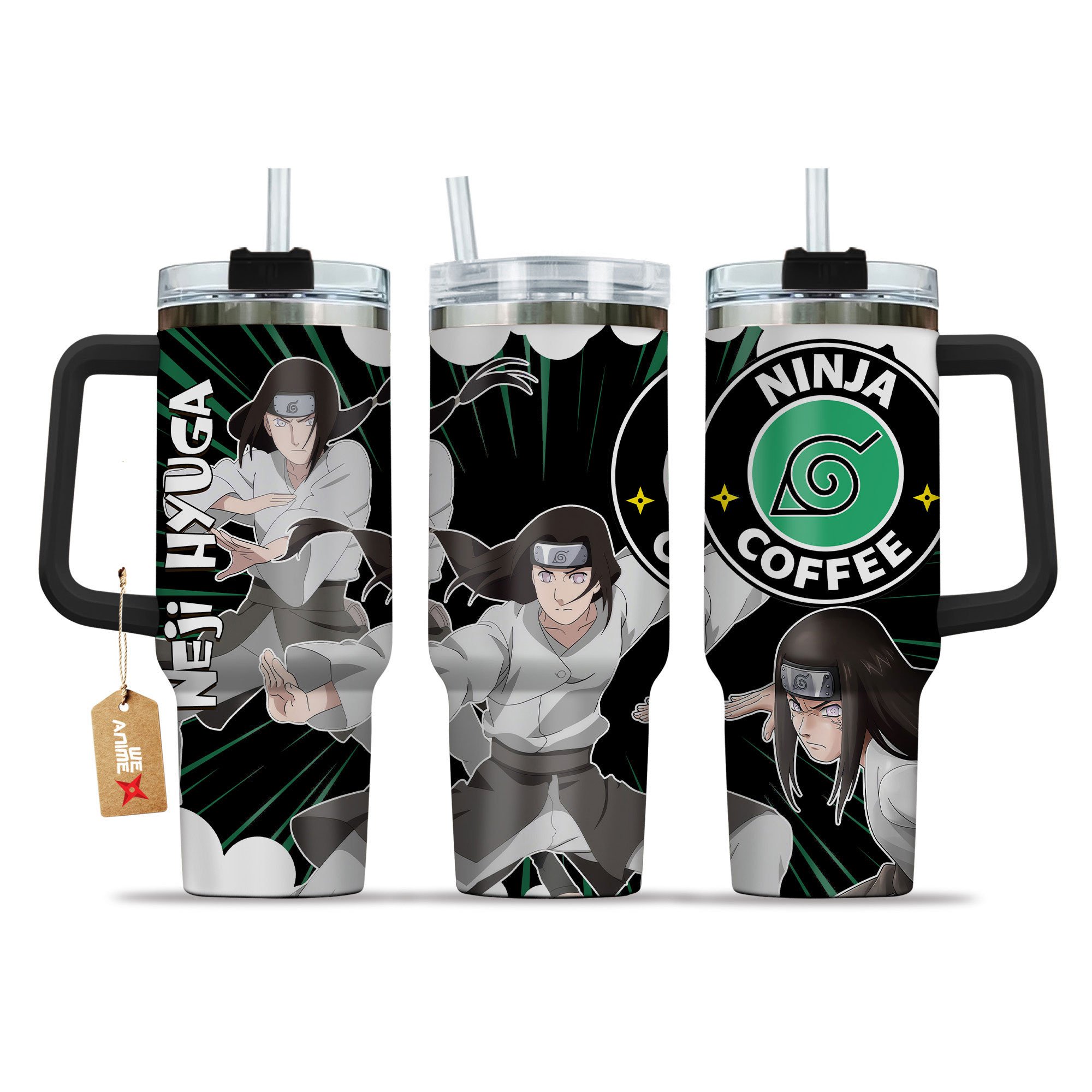 Neji Hyuga Naruto Anime Custom Stanley Quencher 40oz Stainless Steel Tumbler With Handle
