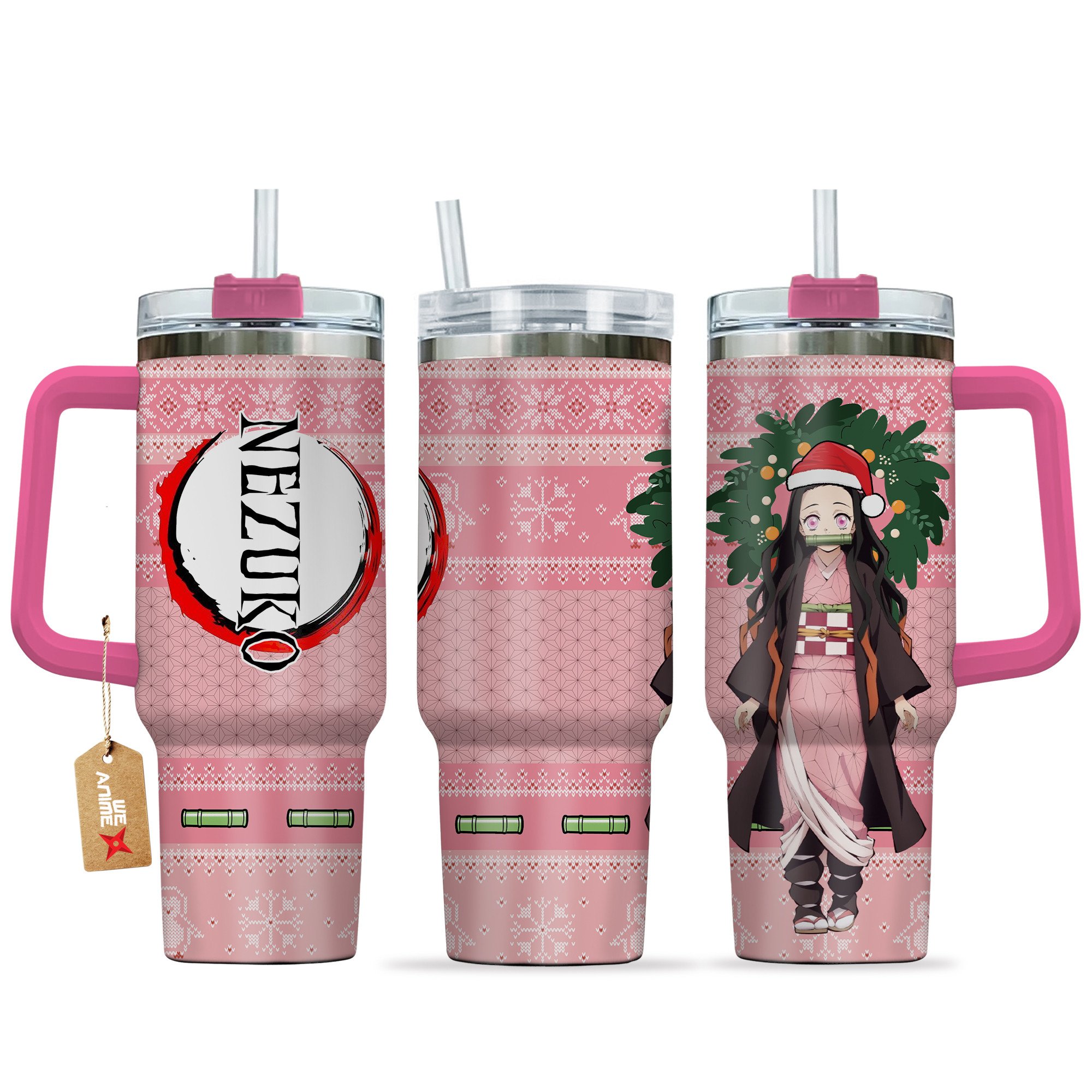 Nezuko Kamado Demon Slayer Anime Custom Stanley Quencher 40oz Stainless Steel Tumbler With Handle