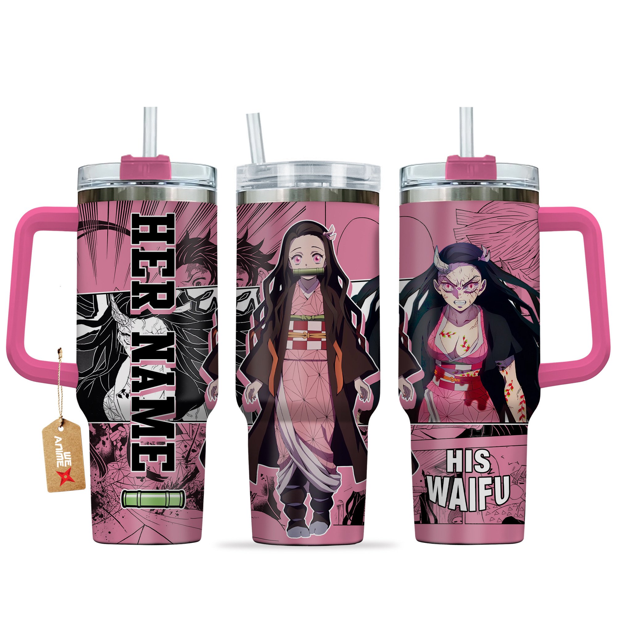 Nezuko Kamado Demon Slayer Anime Custom Stanley Quencher 40oz Stainless Steel Tumbler With Handle