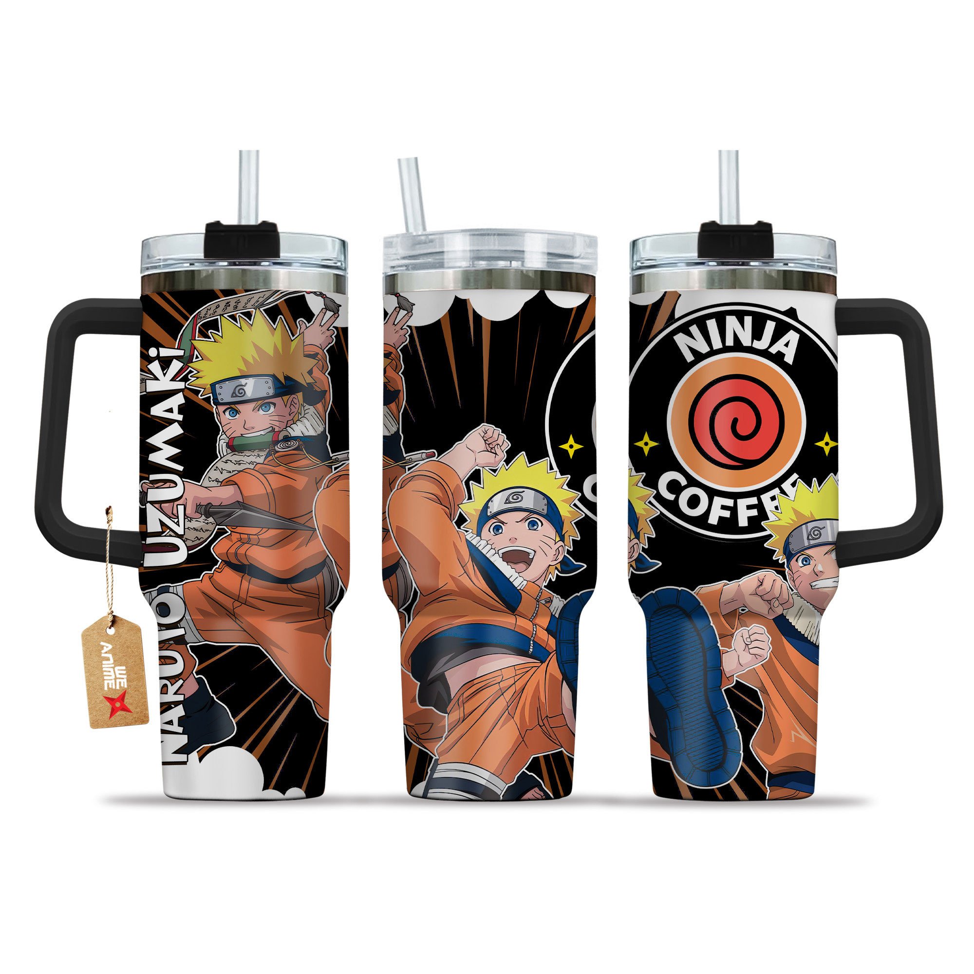 NRT Uzumaki Naruto Anime Custom Stanley Quencher 40oz Stainless Steel Tumbler With Handle