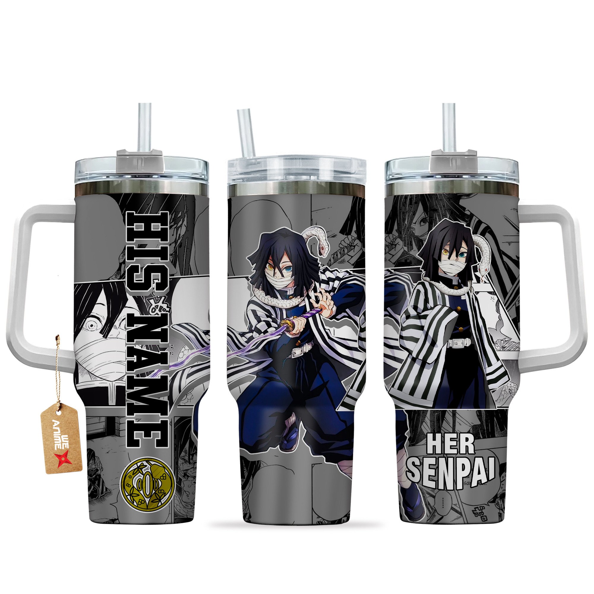 Obanai Iguro Demon Slayer Anime Custom Stanley Quencher 40oz Stainless Steel Tumbler With Handle