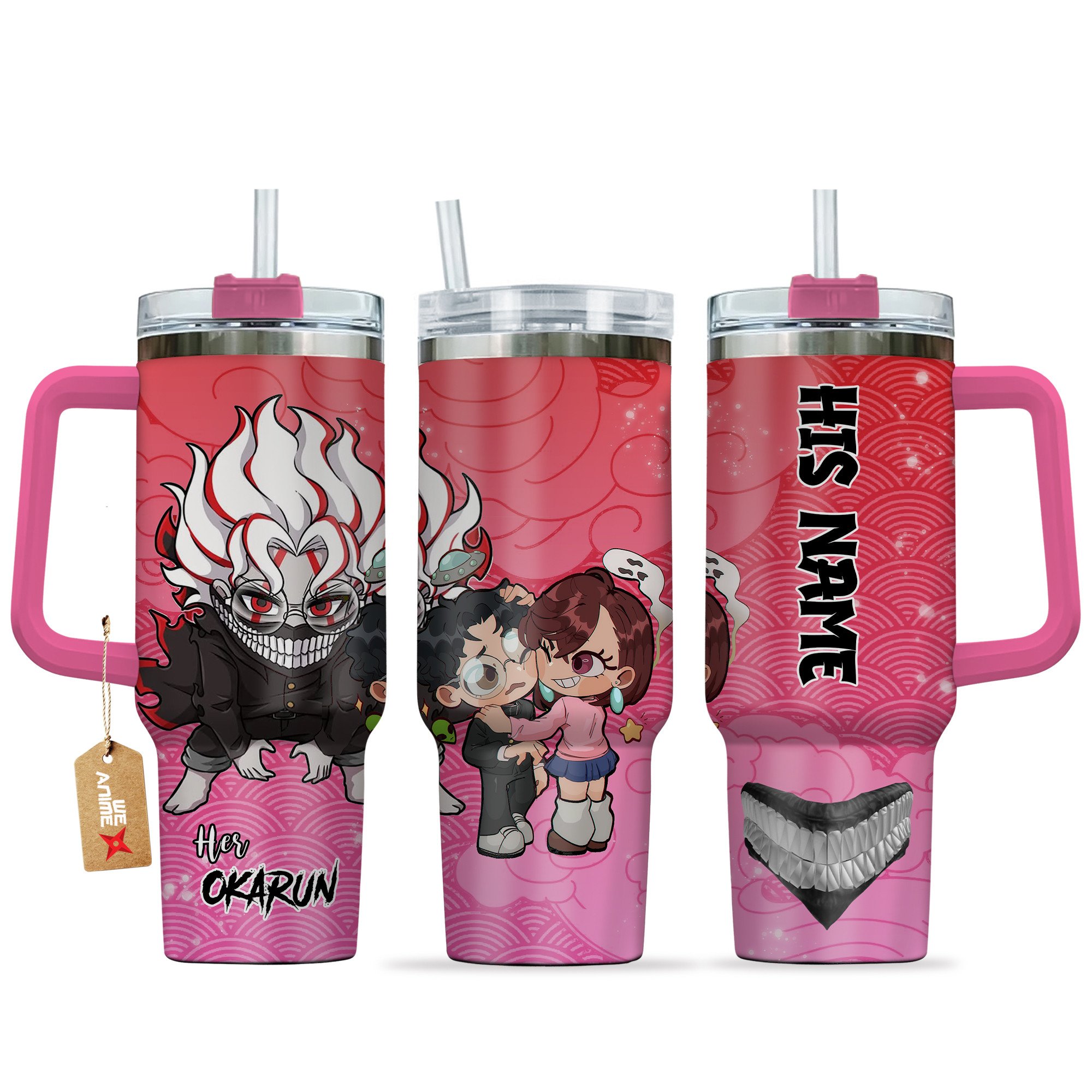 Okarun Dandadan Anime Valentine Custom Stanley Quencher 40oz Stainless Steel Tumbler With Handle