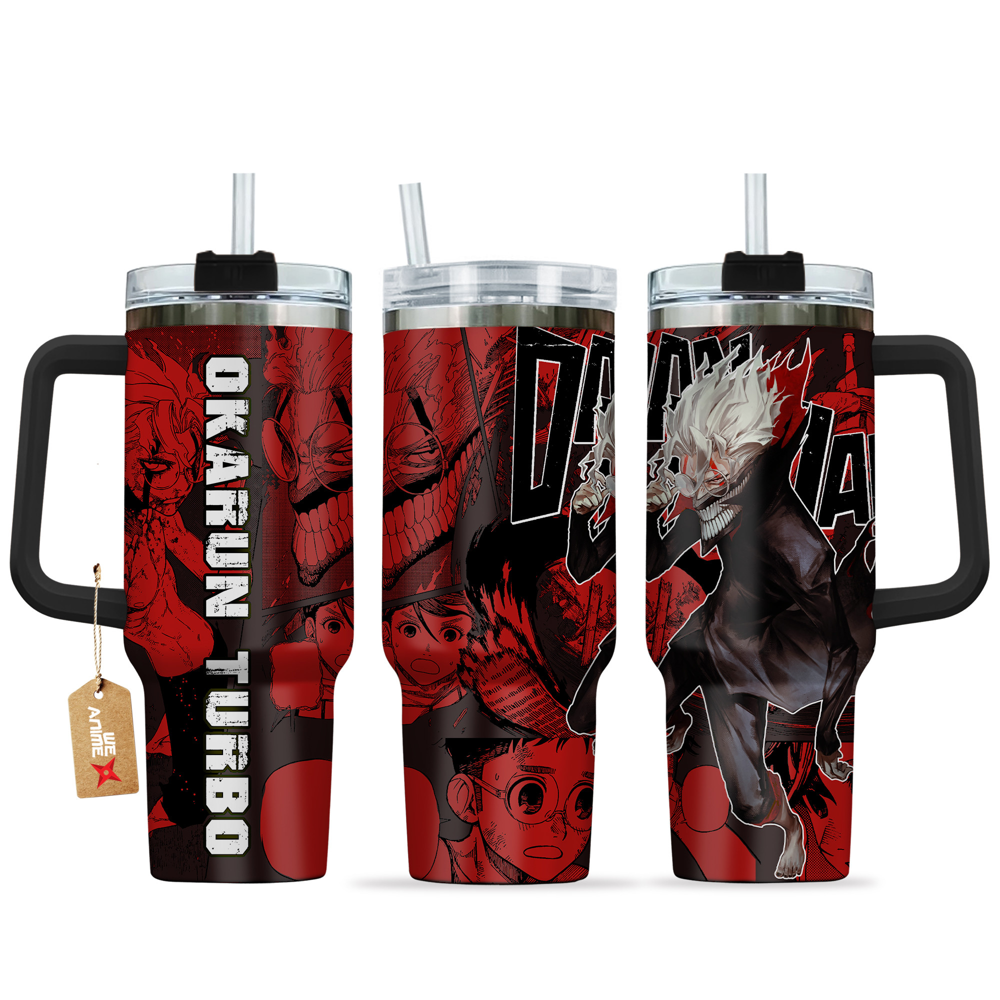 Okarun Turbo Dandadan Anime Custom Stanley Quencher 40oz Stainless Steel Tumbler With Handle