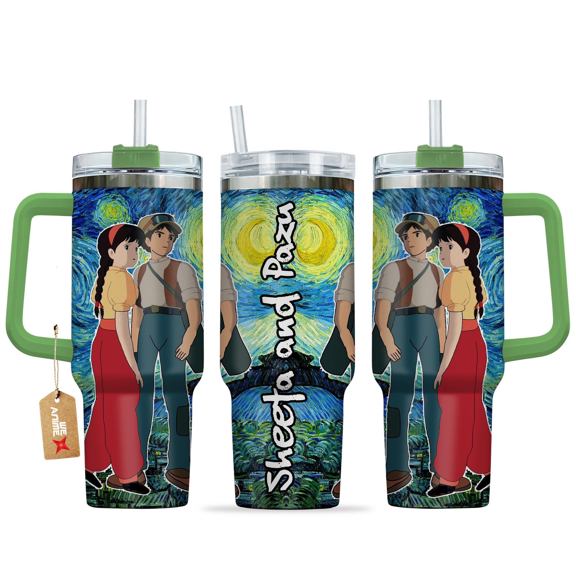 Pazu and Sheeta Castle in the Sky Anime Custom Stanley Quencher 40oz Stainless Steel Tumbler With Handle