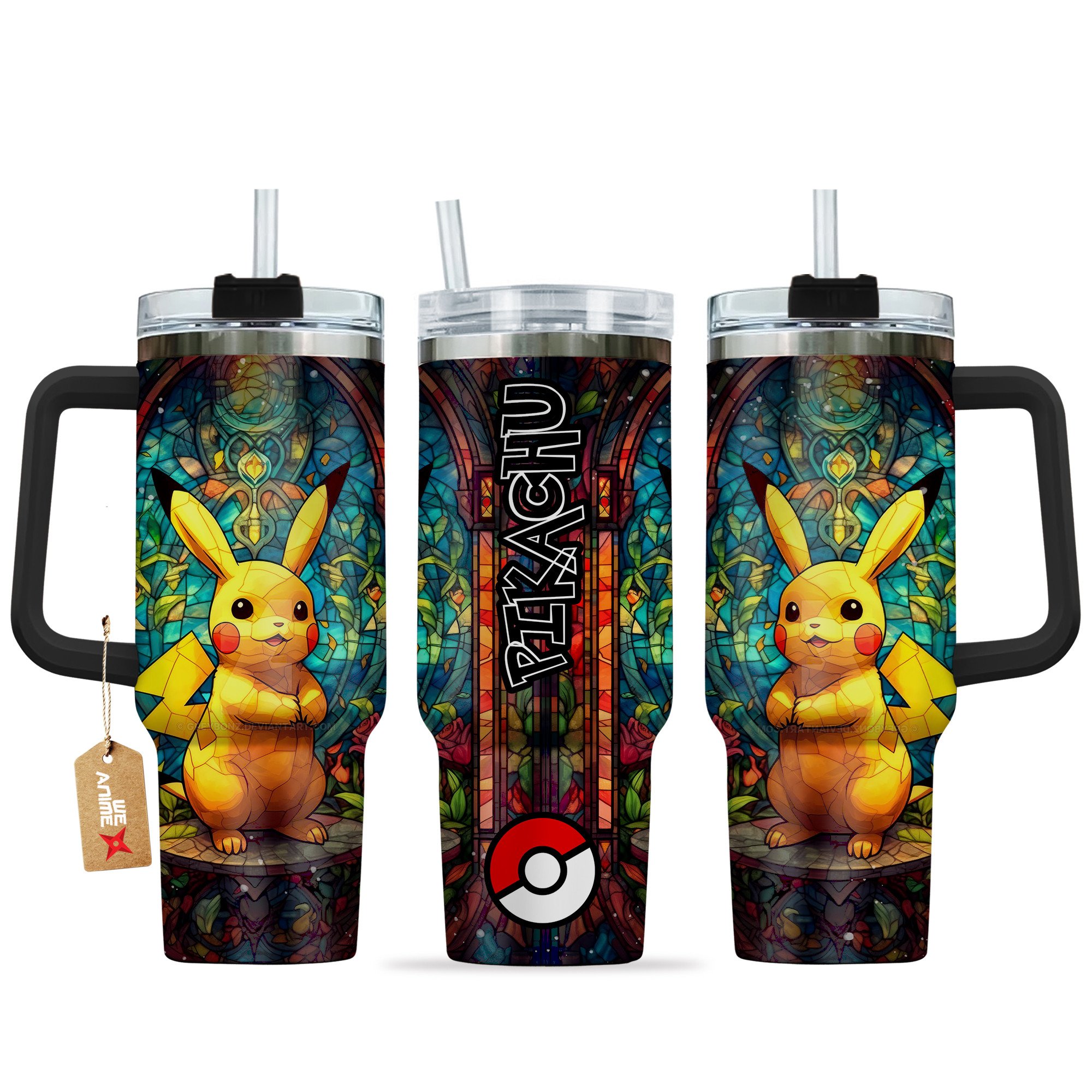 Pikachu Pokemon Anime Custom Stanley Quencher 40oz Stainless Steel Tumbler With Handle