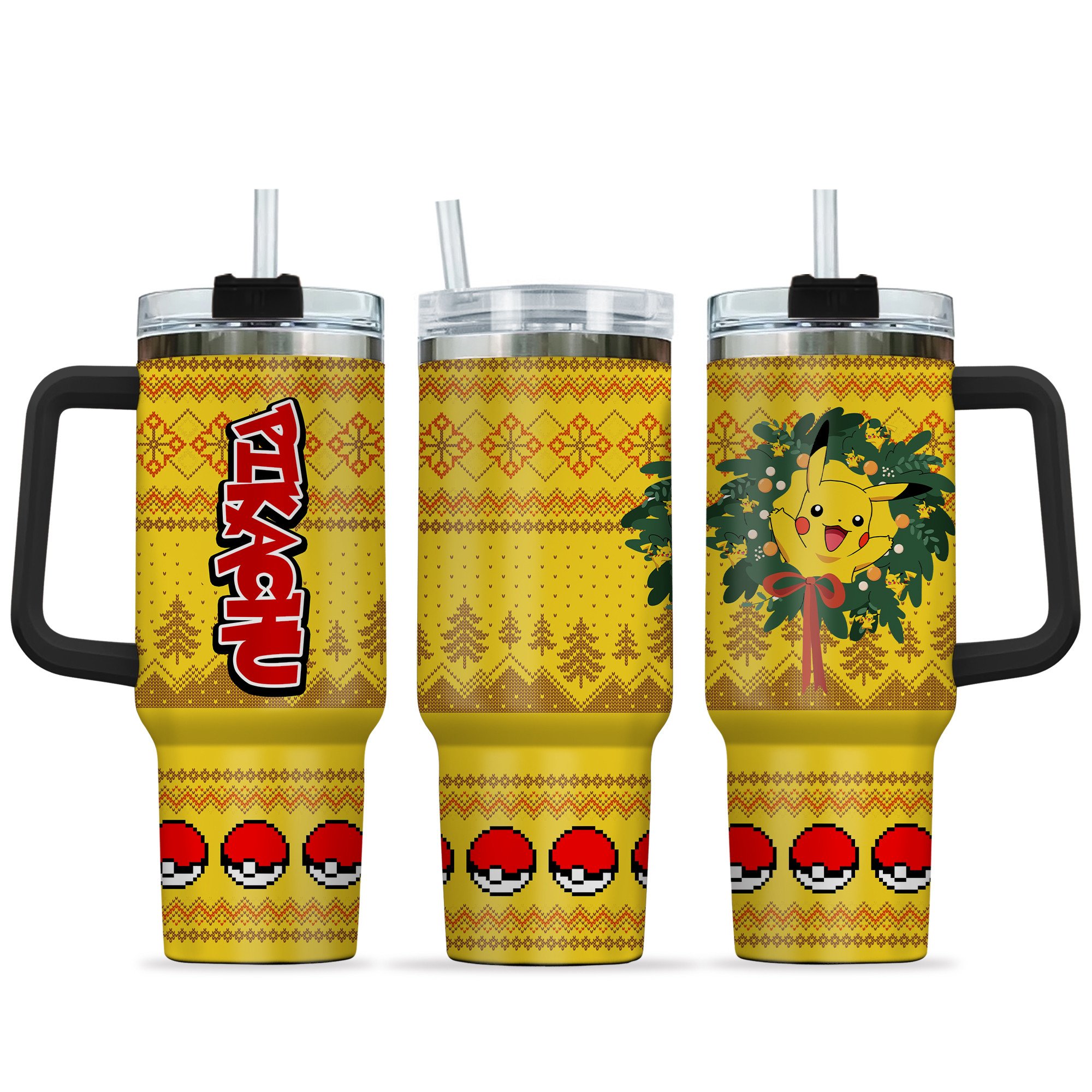 Pikachu Pokemon Anime Custom Stanley Quencher 40oz Stainless Steel Tumbler With Handle