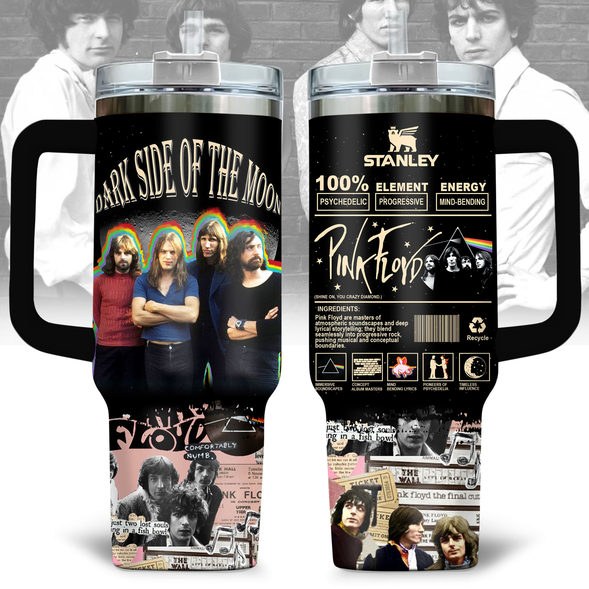 Pink Floyd Music Custom Stanley Quencher 40oz Stainless Steel Tumbler With Handle