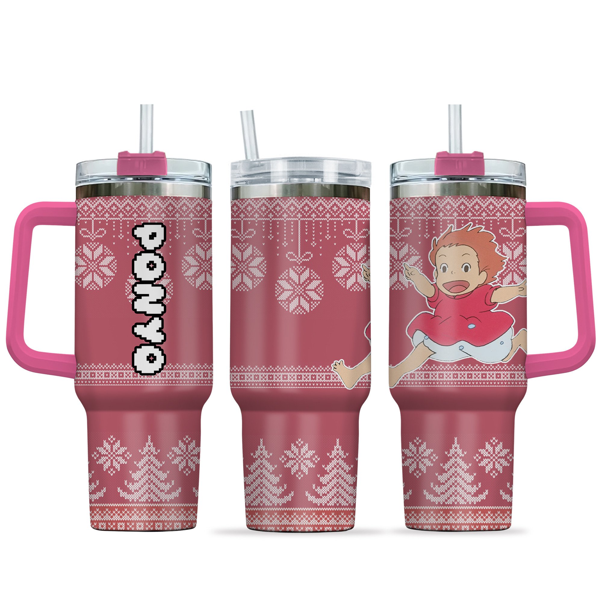 Ponyo Anime Custom Stanley Quencher 40oz Stainless Steel Tumbler With Handle